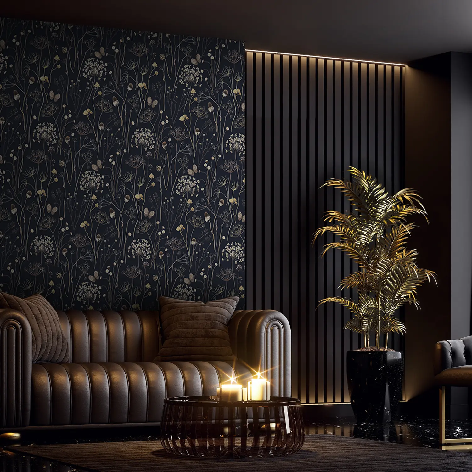 Vintage Floral Dark Background Wallpaper, Waterproof PVC, Floral Peel and Stick Wallpaper, Easy to Stick and Remove, Ideal for Living Room, Bedroom, Kitchen Decor