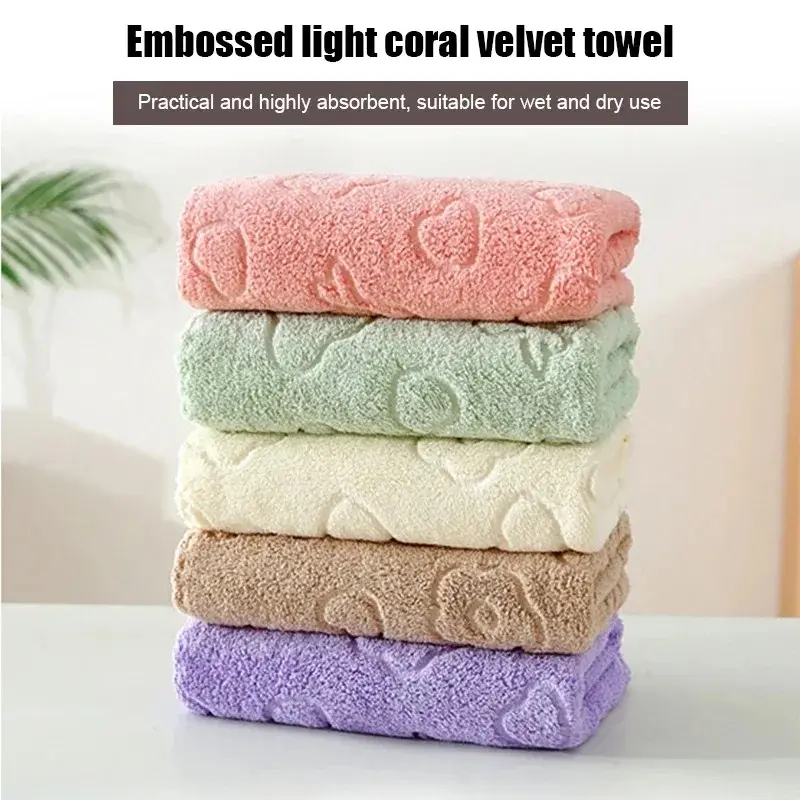 5-Piece Set Soft Absorbent Coral Fleece Quick-Drying Bathroom Towels Cute Fun Design Face Towels for Home