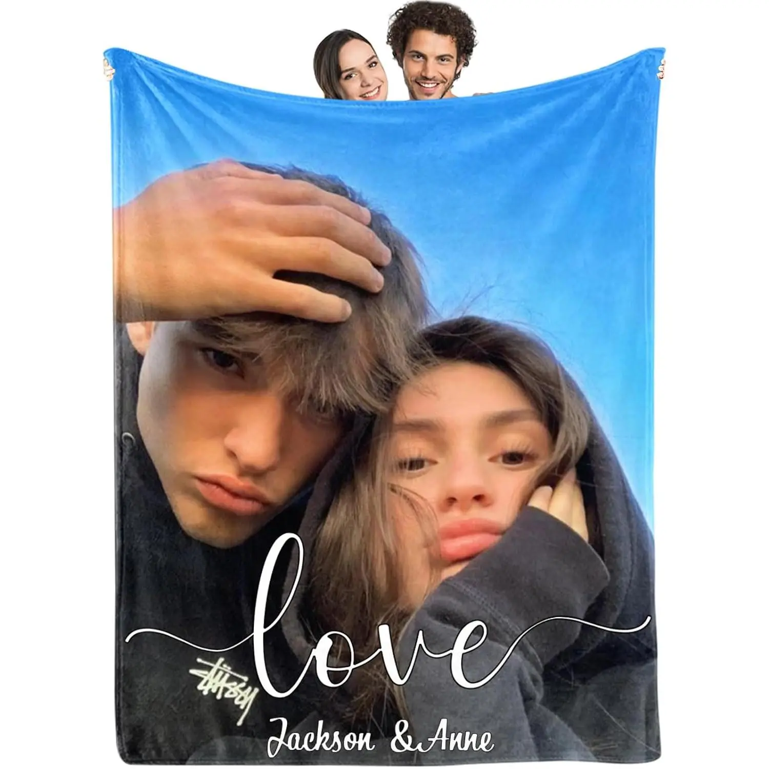 Custom Blanket with Pictures Name Personalized Flannel Blanket Customized I Love You Blanket Christmas Birthday Valentines Day Couples Gift for Boyfriend Girlfriend Her Him Wife Husband