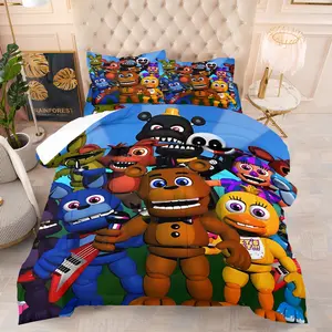Five Nights at Freddy's All Characters Group Photo Comforter Set - Durable Material Comfy Bed Sets, 1 Quilt + 1/2 Pillowcases, 3D Printed Blue Sky Bedding for Kids Teens, Perfect Gamer Bedroom Decor, Twin/Full/Queen Sizes