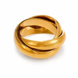Gold Interlocking Knot Statement Ring - US Size 8 Thick Band, Minimal Luxury Stainless Steel Tarnish-Resistant Jewelry, Stainless Steel Tarnish-Resistant Rings