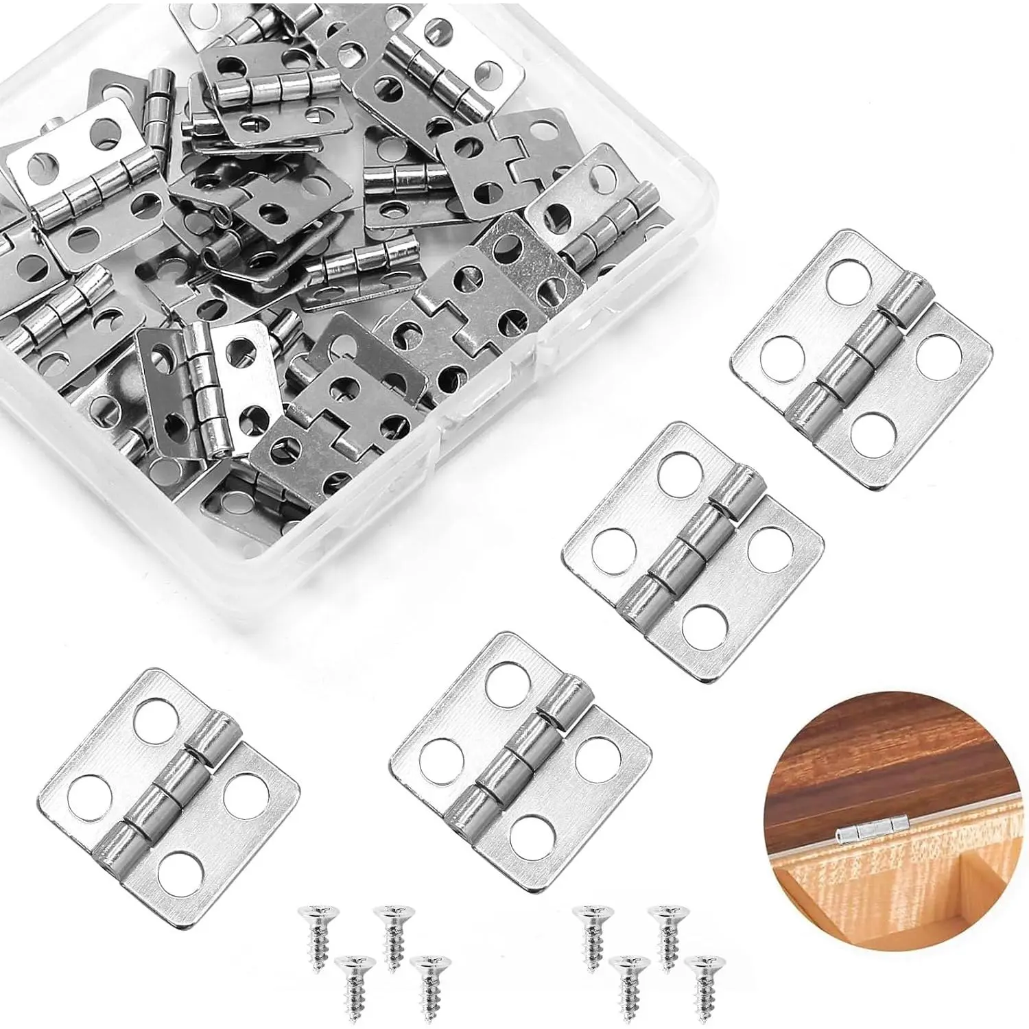 Mini Hinges, 13 x 12 mm, Silvery White, 30 count |  Hinge Miniature Hardware, 180  Rotation, With Screws, For Wooden Box Crafts  Box Chest Cabinet DIY
