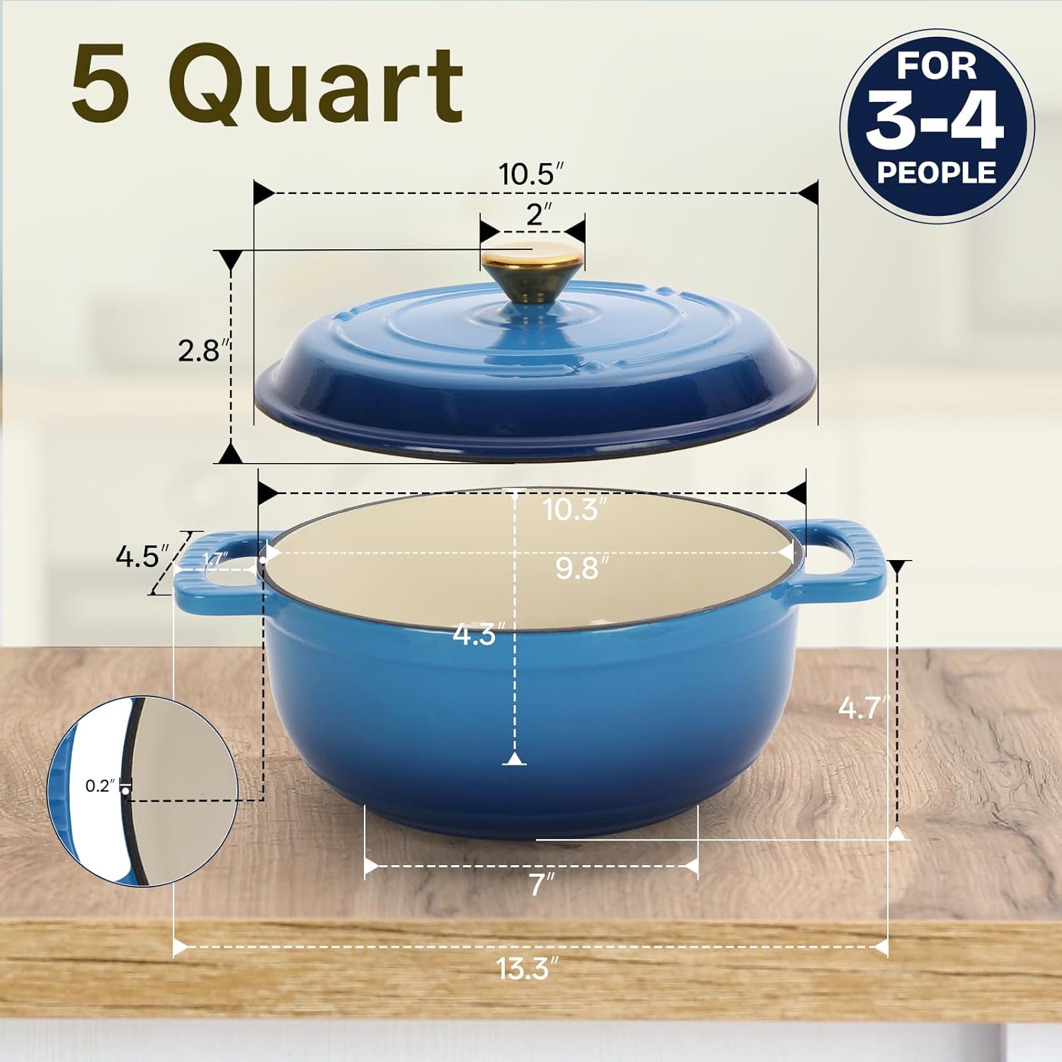 ROVSUN Enameled Cast Iron Round Dutch Oven, 5/6/7.5QT Pot with Lid &Dual Handles with Silicone Gloves,Oven Safe up to 500°F, Heavy-Duty Pre-Seasoned Cookware for Bread Baking, Braising, Stews, Roasting,Nonstick Durable Cooking,TikTokShopBlackFriday