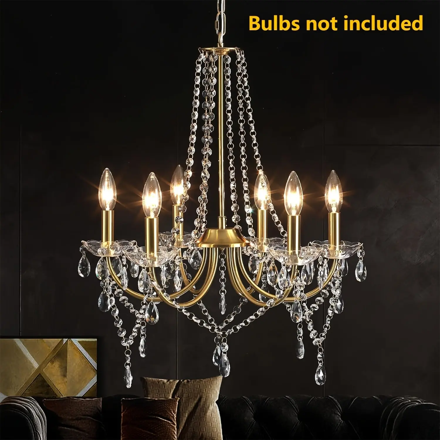 Modern Crystal Chandelier Ceiling Light Fixture with Retro Candle Brass Design, Adjustable Dimmable Indoor Ceiling Mount Pendant for Bedrooms Living Rooms Bathrooms