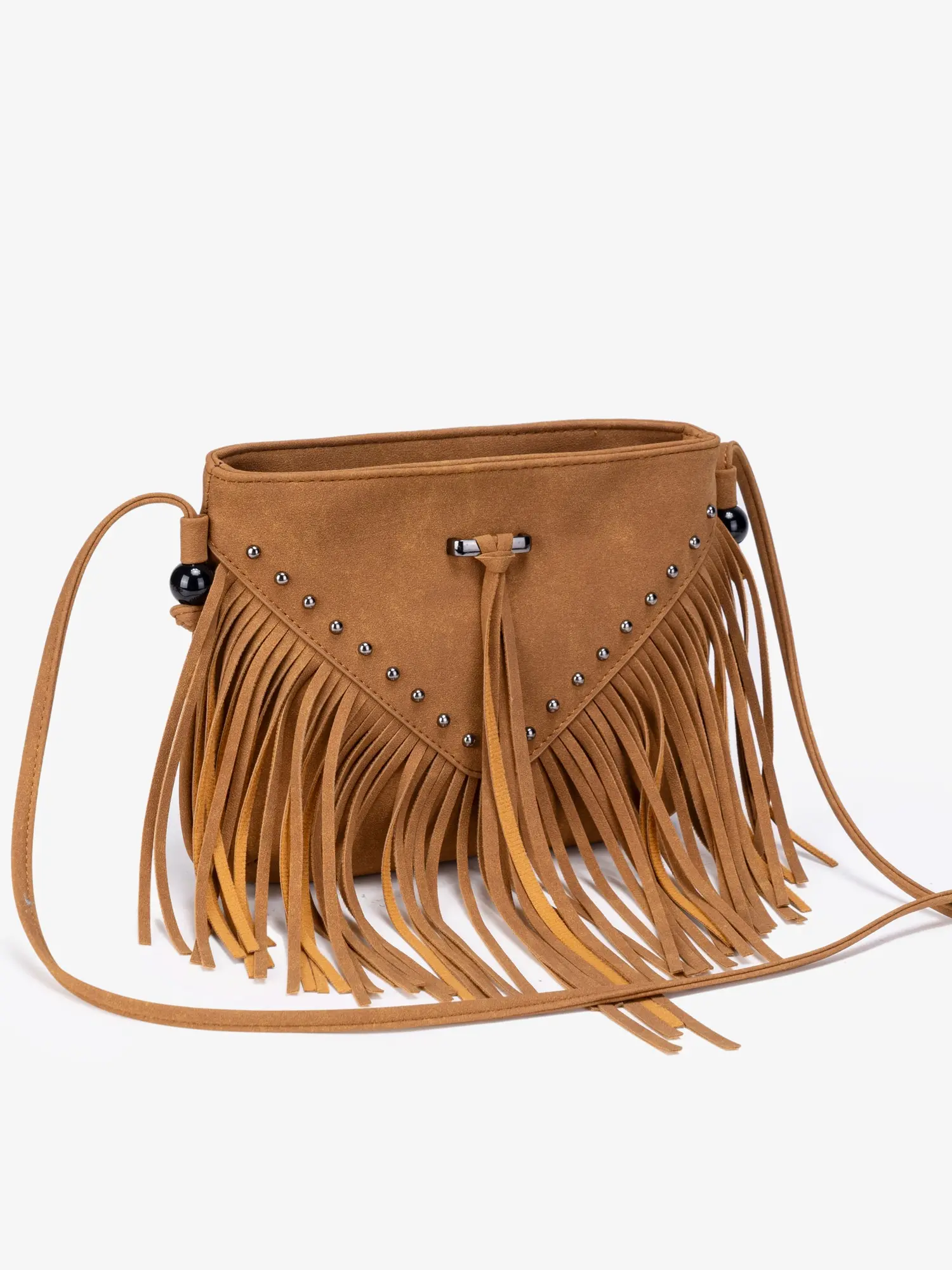Women Vintage Faux Suede Bucket Crossbody Bag With Rivet & Tassel Decor, Boho Western Style Shoulder Purse, Large Capacity Multi-Compartment Handbag For Daily Outings, Parties & Western Occasions, Boho Shoulder Purses, Bohemian Crossbody Purse