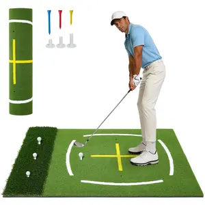 5x4ft Dual-Turf Golf Hitting Mat with Alignment & Swing Path Lines, Durable Construction, Genuine Turf Feel, Thick Practice Pad for Indoor/Outdoor Adults, Flexible Training Tool with 6 Tees, Ideal Golf Gift
