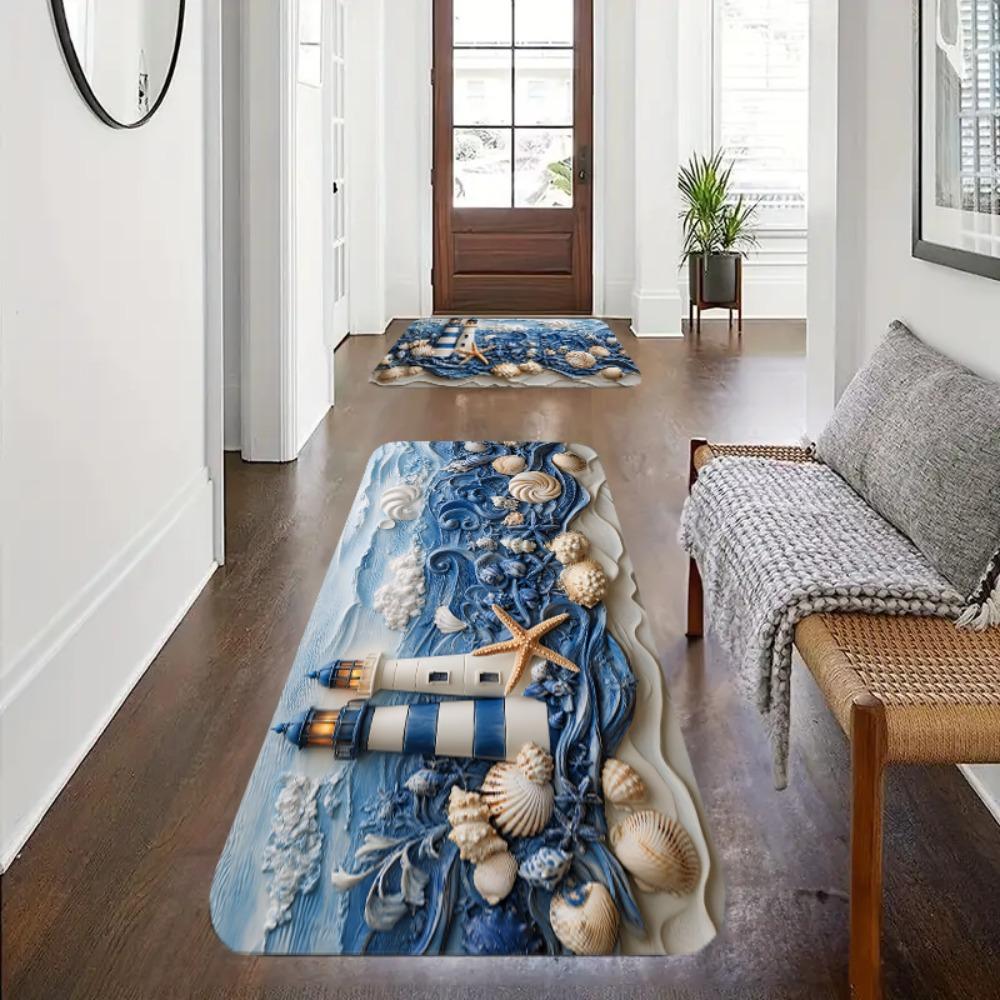 Coastal Lighthouse and Seashell Design Soft Comfortable for Living Room Bedroom Decorative Area Rugs Easy to Clean and Maintain Ideal for Home Decor Enhances Space Aesthetics Home Decor