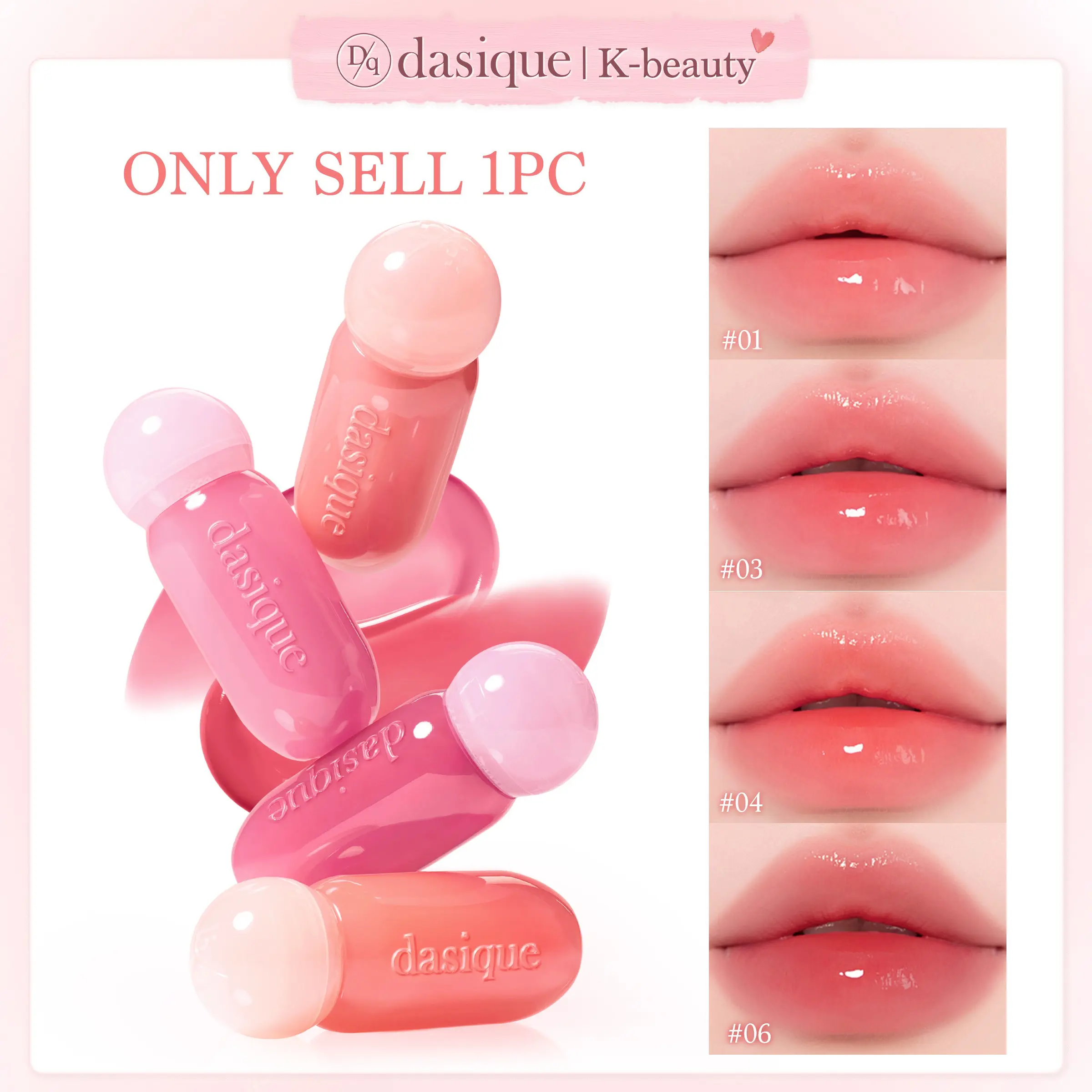 1 Pack DASIQUE Keyring Glossy Tint - K-Beauty Mirror Glass Shine - Lightweight Scent-Free Vegan - Y2K / Going Out Look