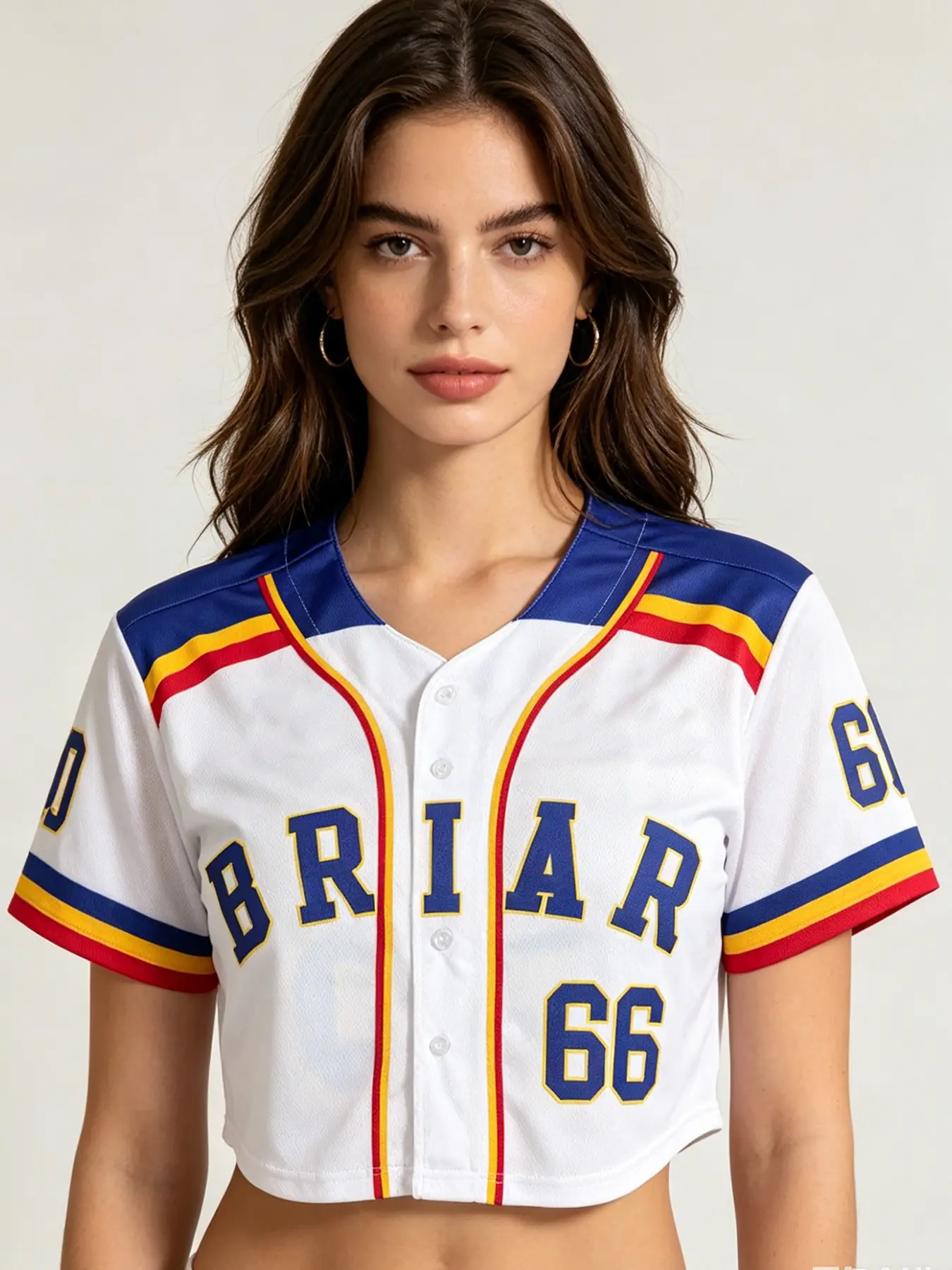Women Cropped Baseball Jersey BRIAR 44 66 Print Button Down Y2K Streetwear Short Sleeve Vintage Crop Top Casual Sports Top