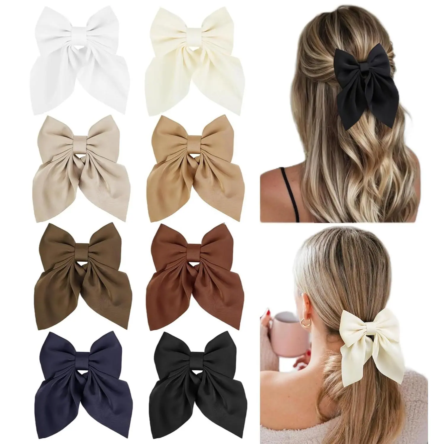 Hair Bows for Women Small Cute Bows Hair Clips for Teens Girls, Silky Satin Ribbons Fall Hair Accessories 8 count