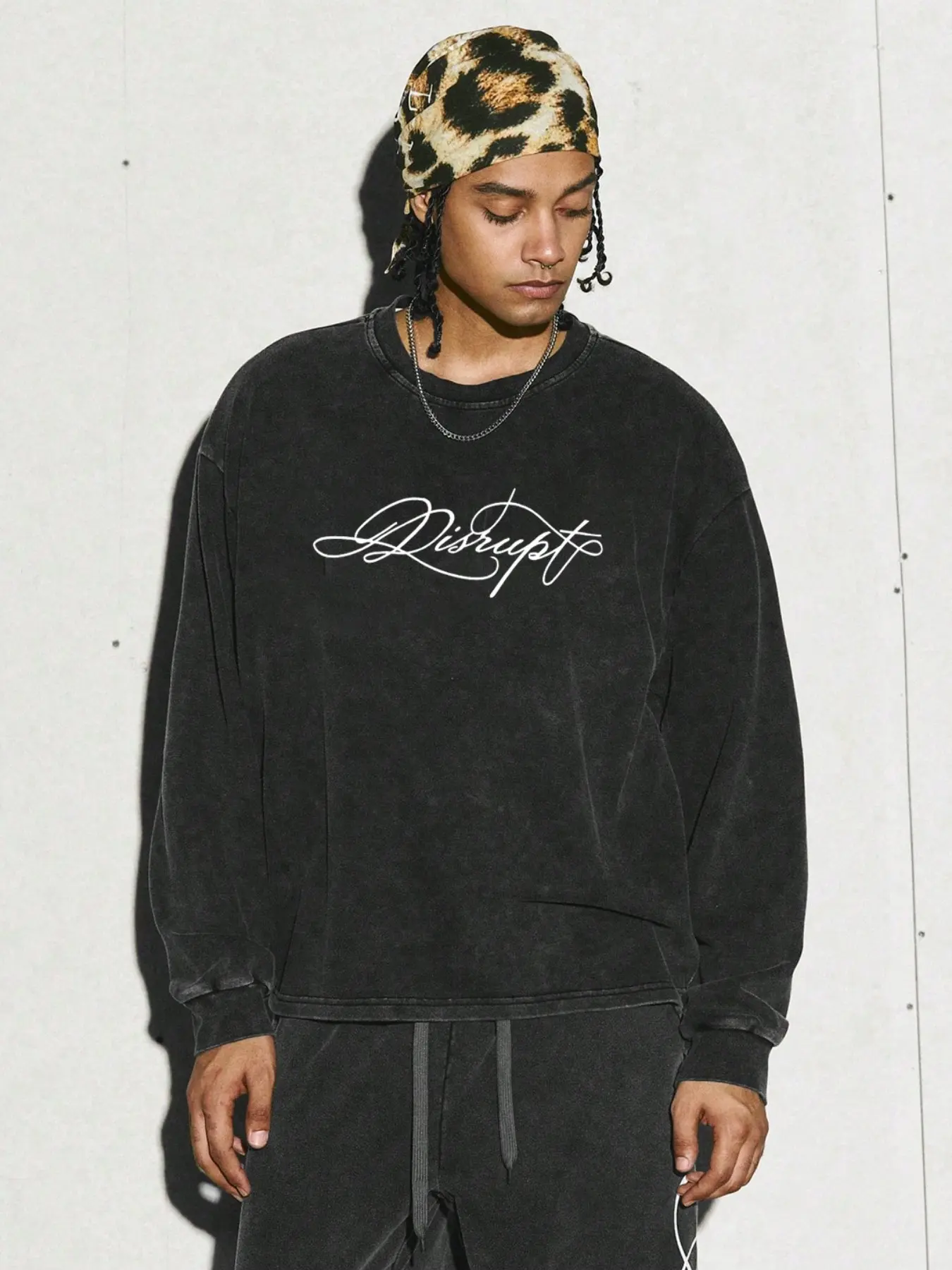 Trendy Washed Black Long Sleeve Sweatshirt | Casual Graphic Streetwear Distressed Graphic Letter Pullover | Hip Hop Skater Loose Fit Top 2026 Fall Fashion Hot Item