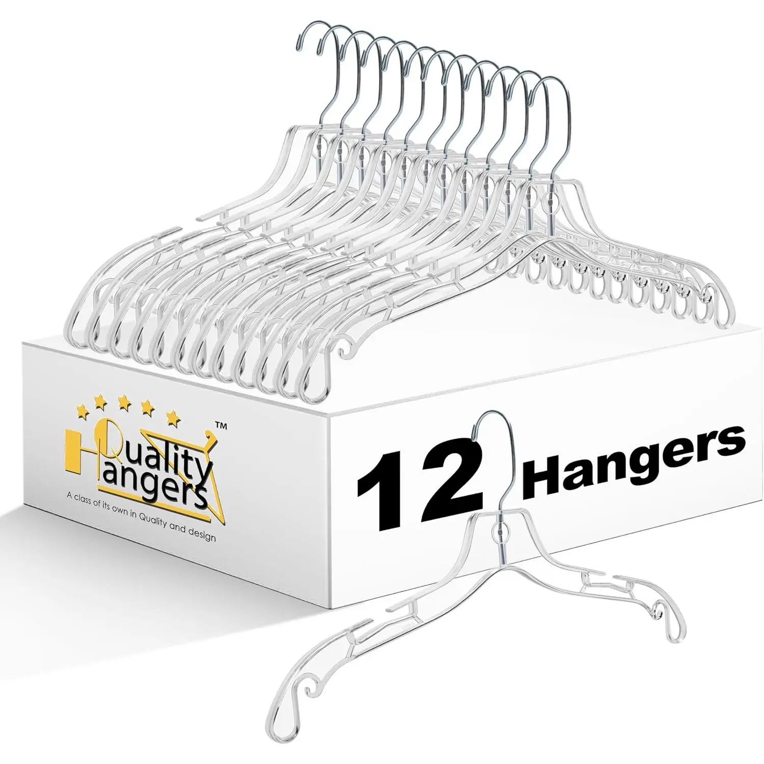 Heavy-Duty Clear Plastic Hangers, 12 Pack, Non-Slip for Coats, Shirts, Suits, Dresses, Invisible Design