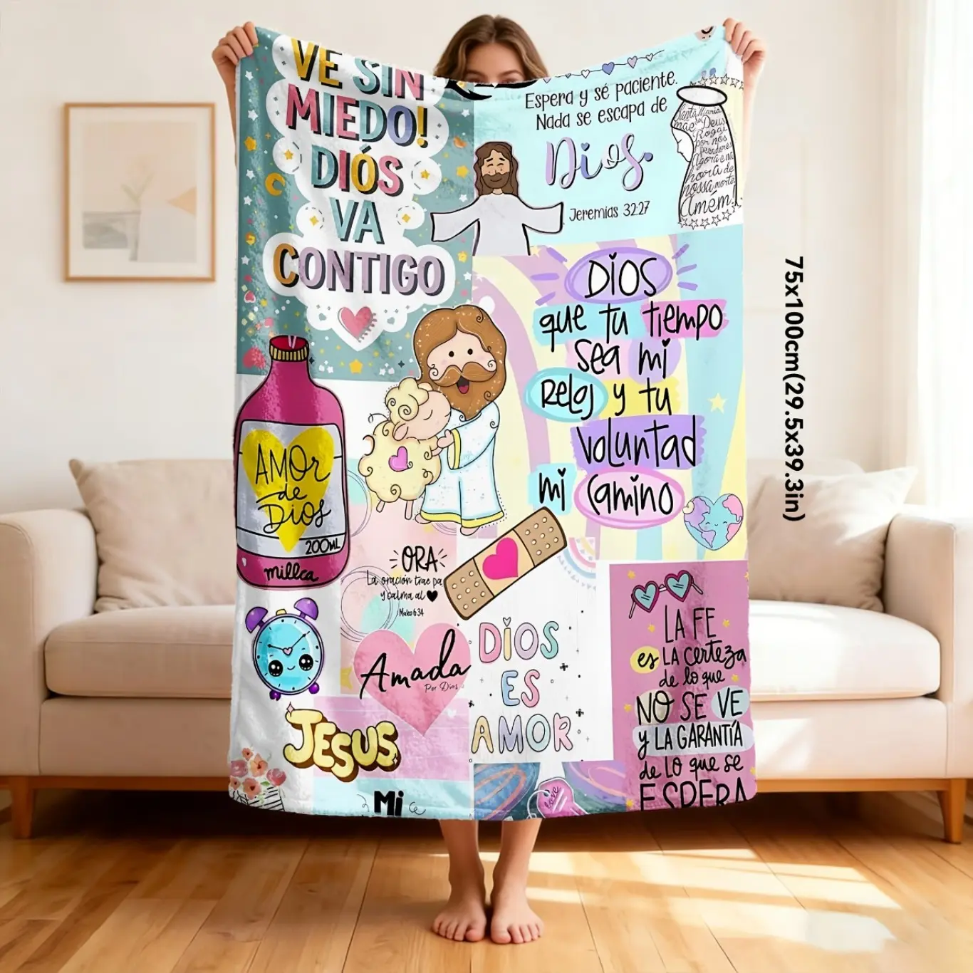 Christian Jesus Scripture Flannel Throw Blanket, Religious Faith Bible Verse Printed Soft Cozy Blanket, Lightweight Christian Home Decor Throw for Bed Sofa Couch, All Season Gift for Men Women Family Easter Christmas