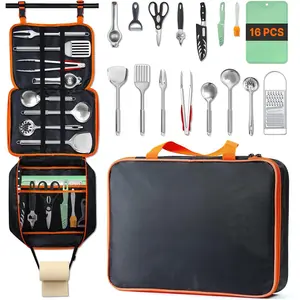 Portable Camping Cooking Utensils Set, Camp Kitchen Set with Organizer Bag, RV Essentials Outdoor Cooking Utensil Kit  Travel, Picnics, Camping, BBQs, Parties