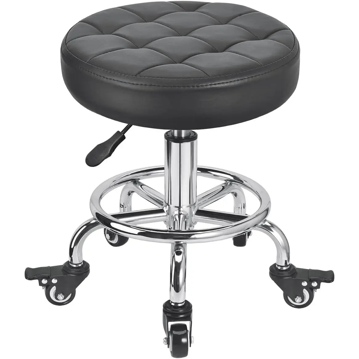 Rolling Stool Low Roller Seat PU Leather, Rolling Chair Height Adjustable, Garage Stool with Wheels for Manicure Mechanic  Office Garage Shop (Style 2)
