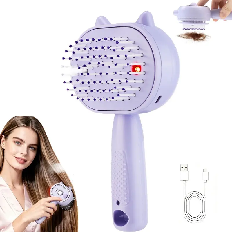 Electric Mist Spray Massage Comb, Red-Light Anti-Tangle Hair Steam Brush for Dry Frizzy Hair, Scalp Care & Hydration Hair Care Massaging Comb for Ladies, Anti Tangle Brushes