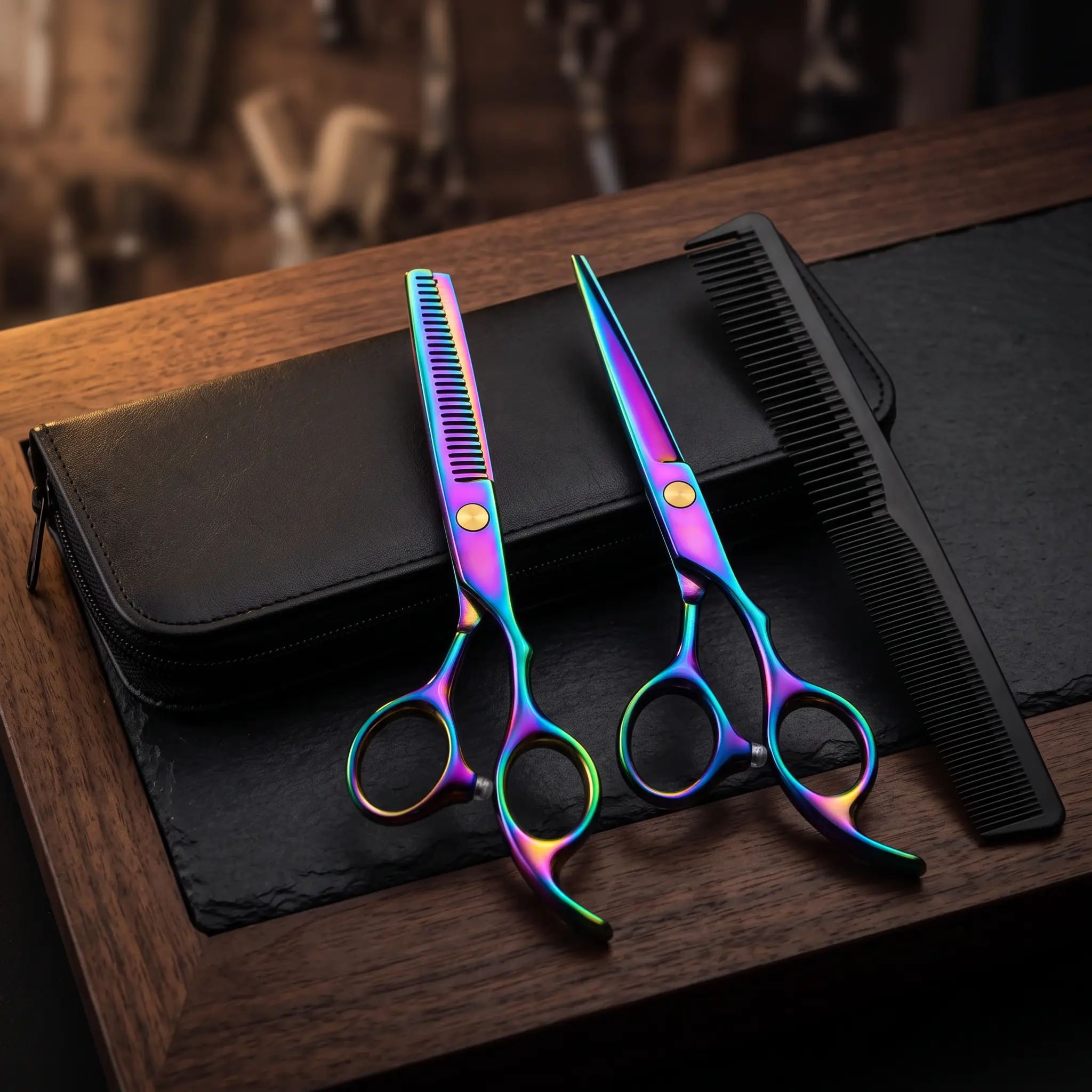6‑Inch Professional Barber Hair Cutting Shears Kit, Stainless‑Steel Cutting & Thinning Scissors with Ergonomic Adjustable Handle, Rustproof Electroplated Smooth Blades & Styling Comb for Men Home Salon Haircut