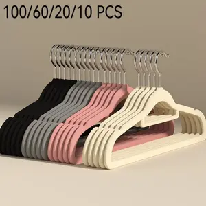 100/60/20/10 Pack Non-Slip Velvet Hangers, Closet Organizer, Space-Saving Plastic Hangers for Jackets, Pants, Suits, 360° Rotating Hook
