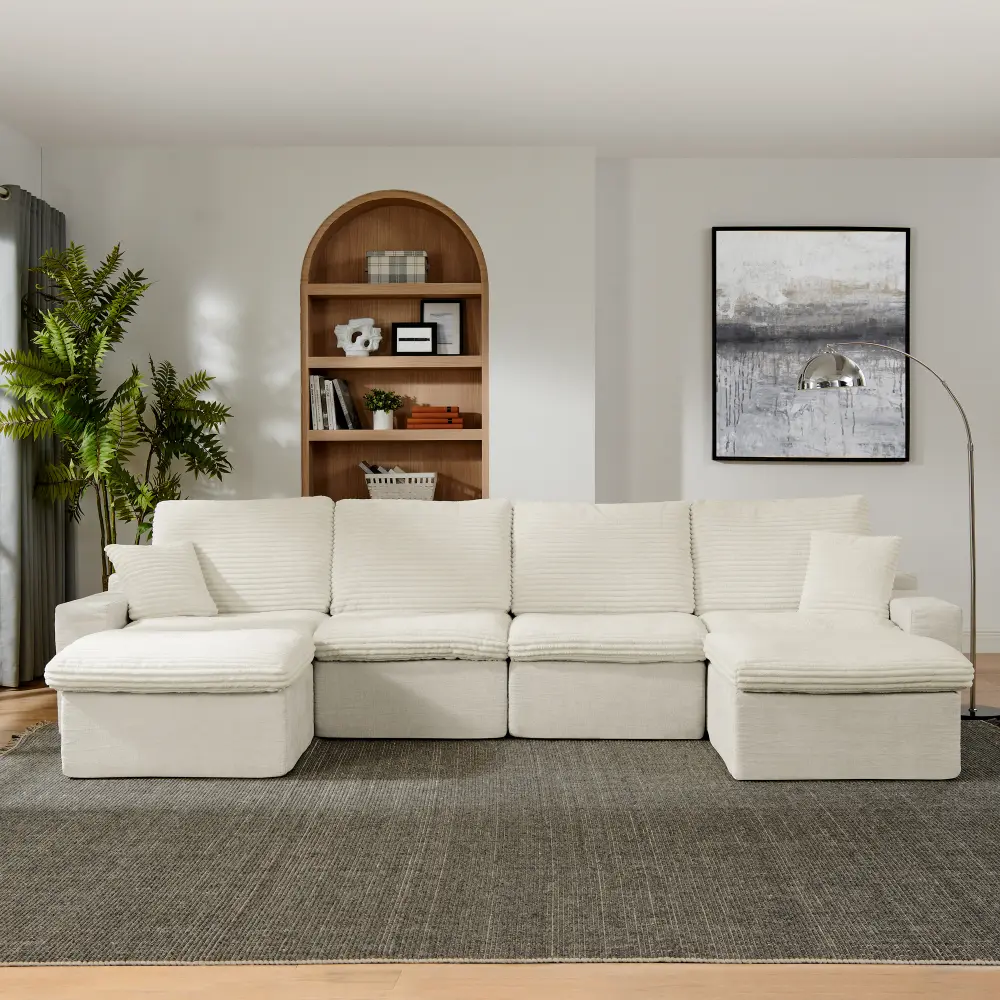 142" Cloud Sectional Couch with Comfy Chaise,U Shaped Modern Modular Sofa with Deep Seat,No Assembly Required Couch for Living Room Lounge,Beige