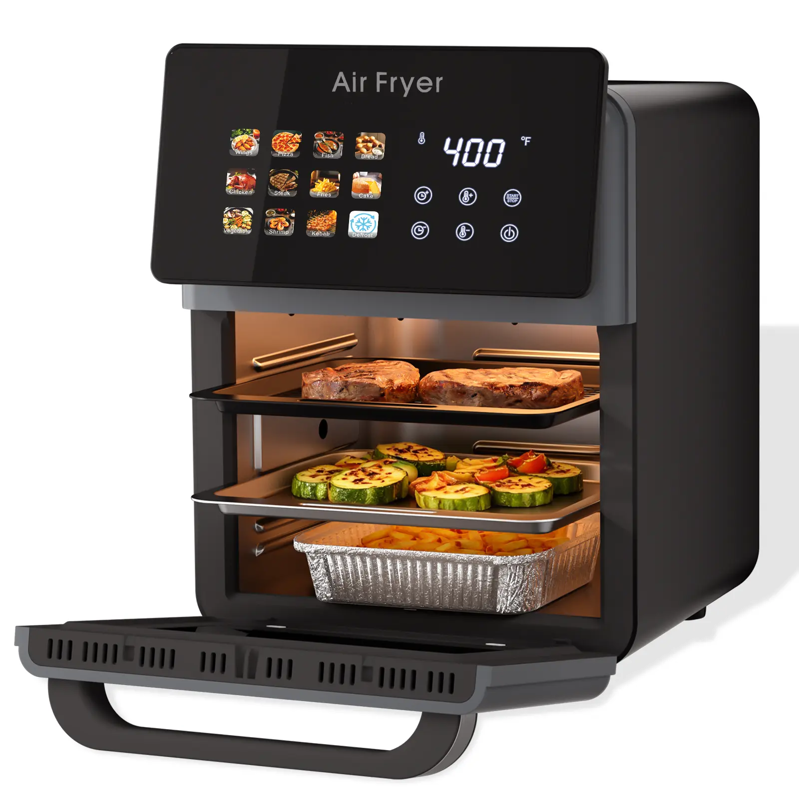 10QT Large Air Fryer Oven For Kitchen Countertop Use, Smart Convection Ovens,AirFryer With Glass View Window,Fryer Liners,Removable Door-Black