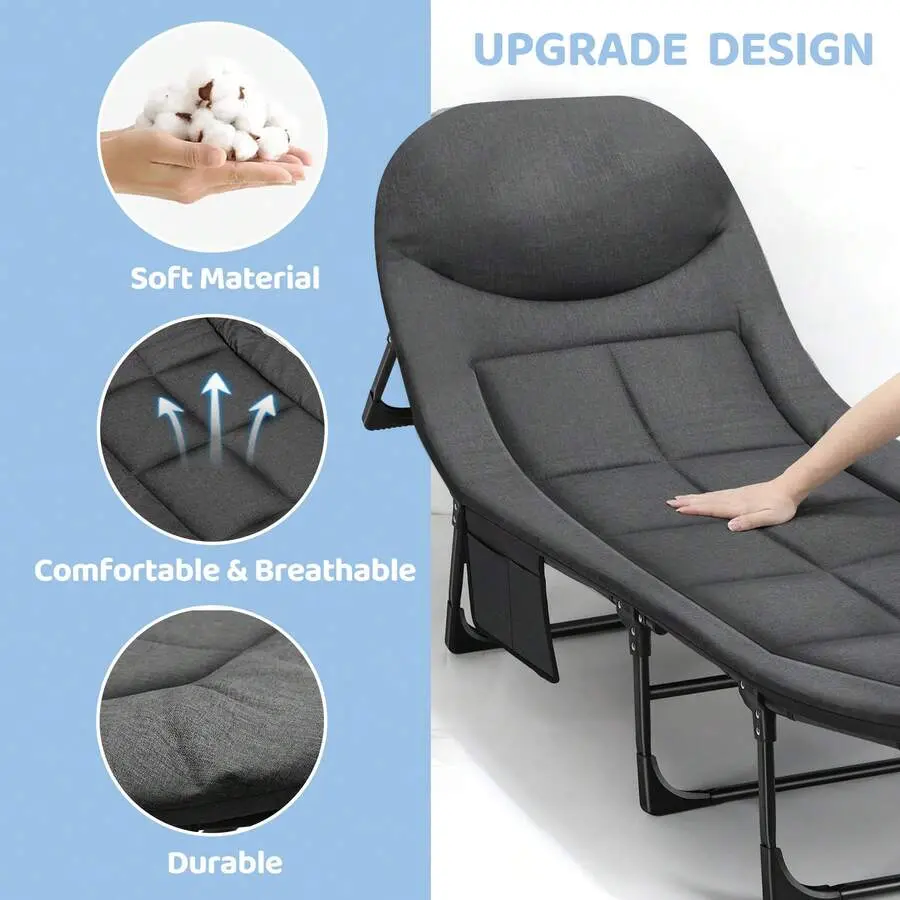 Portable Folding Bed, Suitable For Outdoor Camping, Beach Vacations, And Poolside Play. Single Unit, Gray.