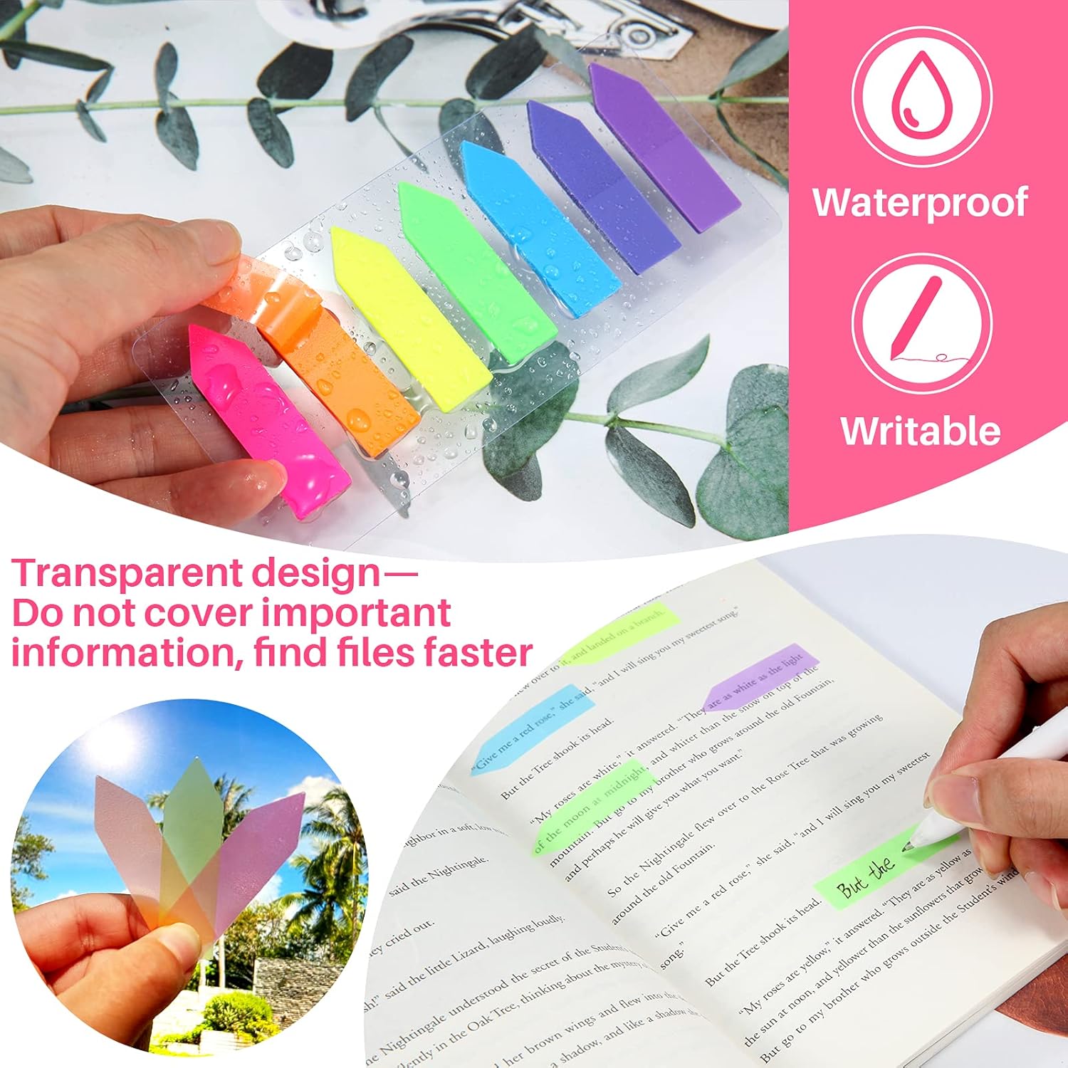 980 count Sticky Notes Flags, 7 Color Index Tabs Index Flag Bright Colors Page Index Stickers Translucent Page Makers for Page Bookmarks