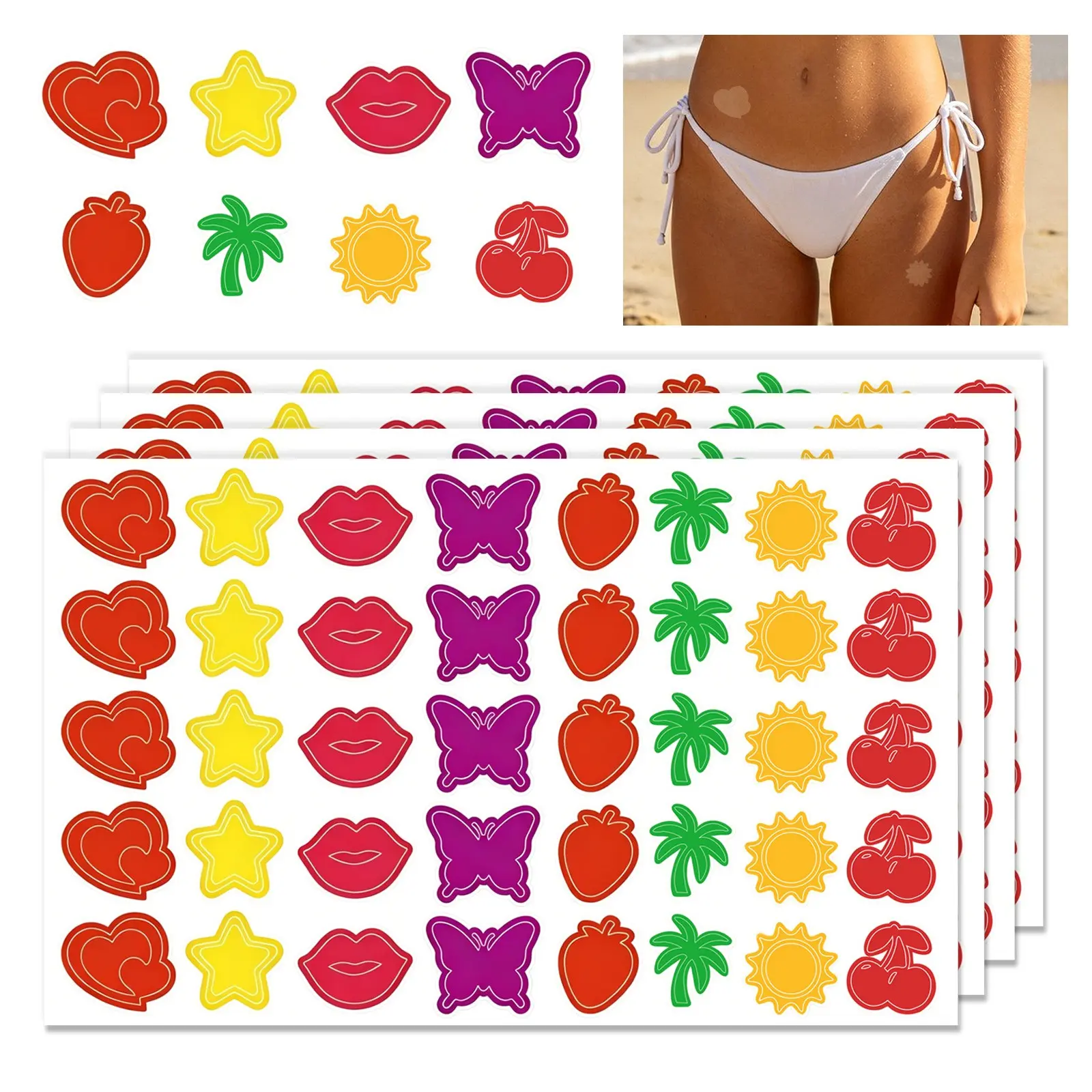 10 Sheets/pack DIY Tan Stickers, Waterproof PVC Body Sun Bath Stickers, Self-Adhesive Stickers, Perfect for Tanning and Beauty, Durable