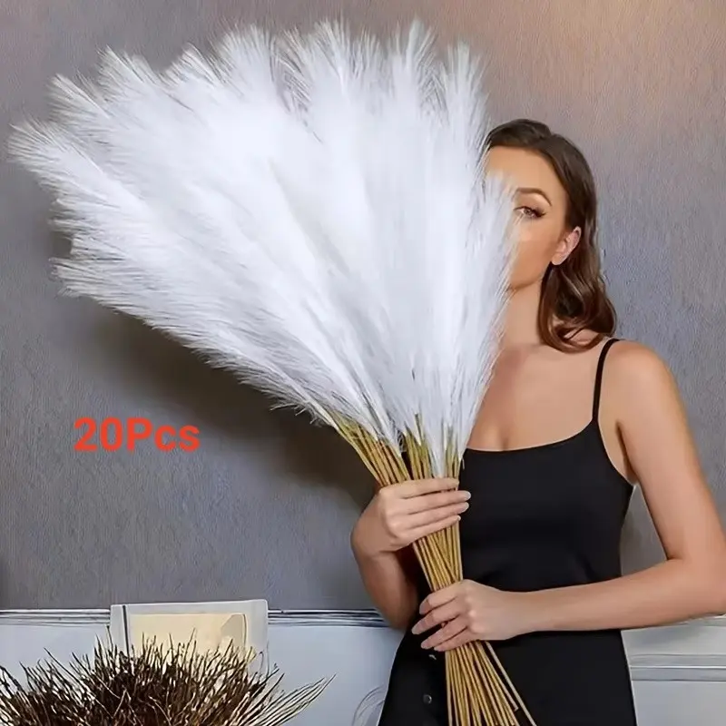20Pcs Simulated Reed Dried Flowers and Plants, No Shedding Artificial Fluffy Pampas Grass, Living Room Floor Vase Wabi Sabi Style Artificial Flower Decorations Decorative Ornaments, Wedding Decoration, Artificial Floral Ornaments