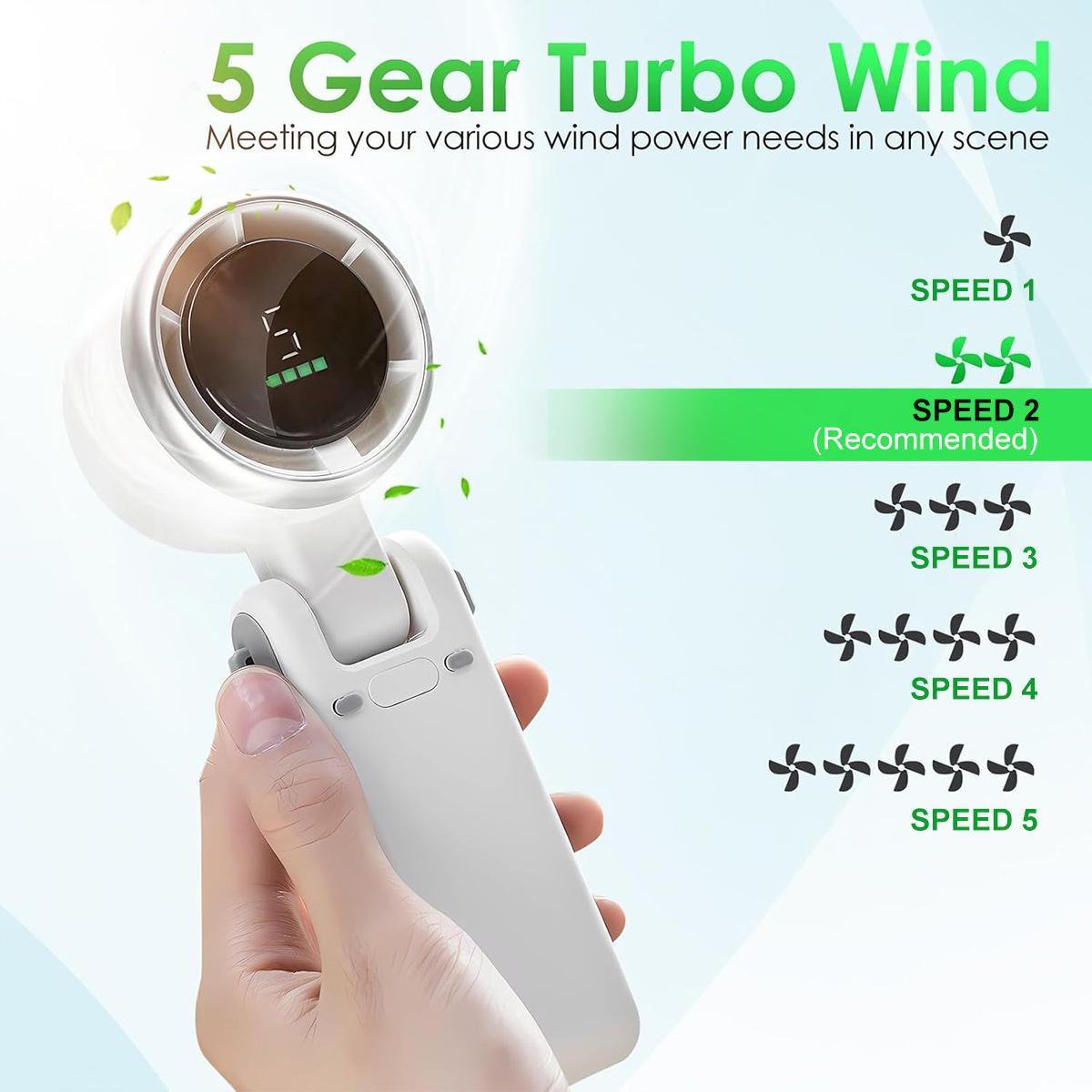 Portable Handheld Turbo Fan, 5 Gear Wind, Battery Operated, Up to 12 Working Hours, 3 IN 1 Hand Fans with Air Turbo Tech Cooling Fan for Outdoor Activities, Travel, Beach