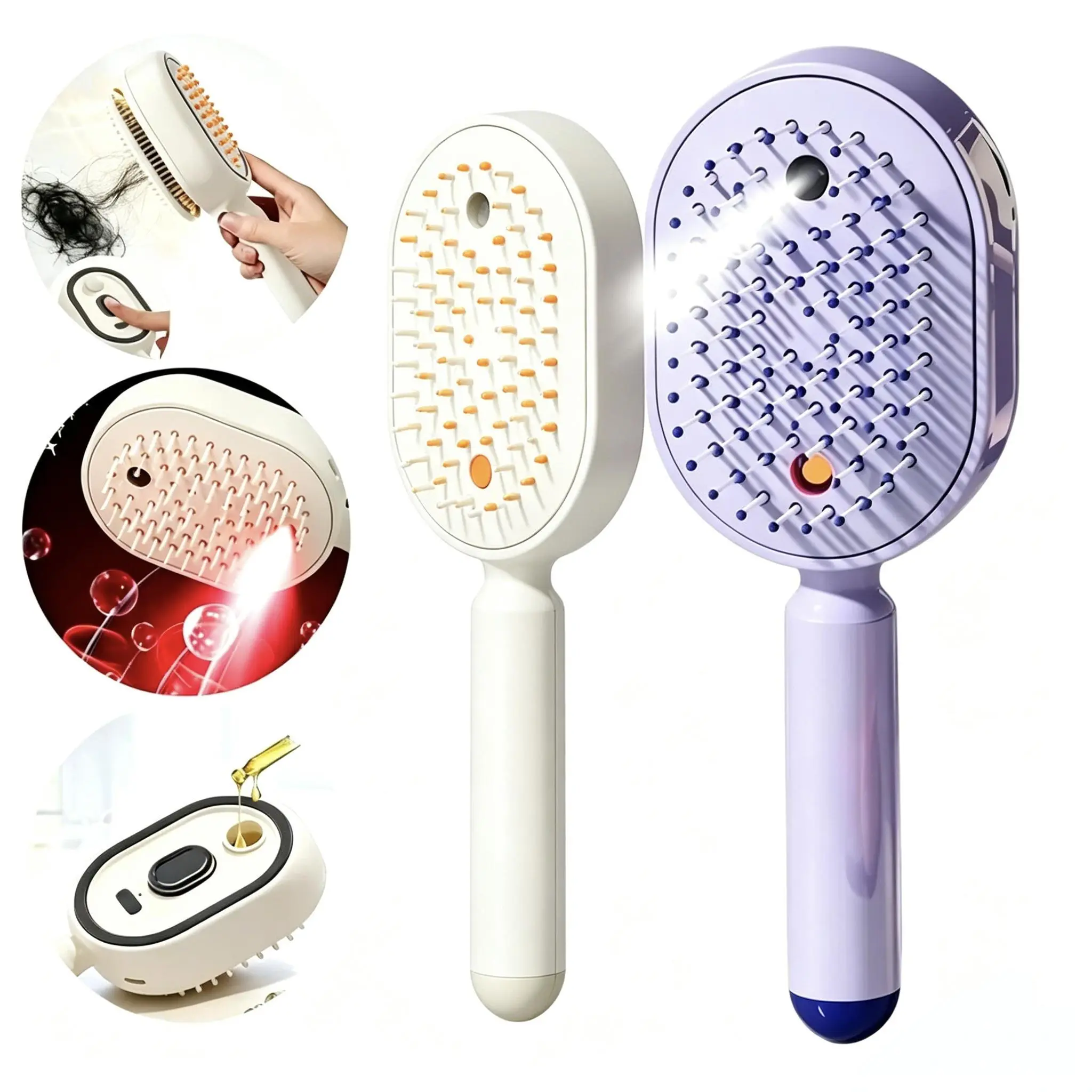 Women's 3-in-1 Electric Spray Air Cushion Massage Comb, Self-Cleaning ABS Plastic Detangle Brush with Fine Mist Spray, Anti-Static Scalp Massage Comb Tool for Frizz Control & All Hair Types