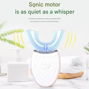 U-shaped ultrasonic electric toothbrush, powerful cleaning, rechargeable design, improves brushing efficiency, 1 box 360-degree oral cleaning toothbrush, with replaceable brush heads, waterproof adult toothbrush, daily oral care, Cordless Teeth Cleaner