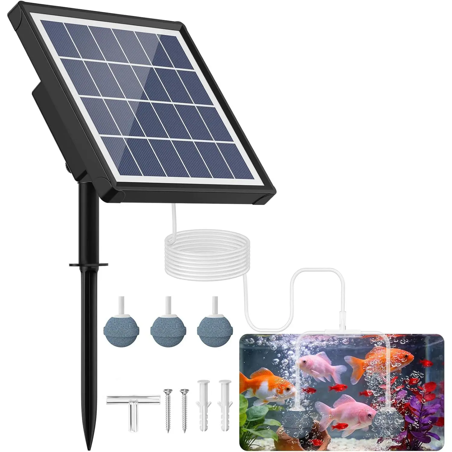 Solar Pond Aerator 3W with 2200mAh Battery Backup - All-in-One Solar Air Pump, 24/7 Continuous Oxygenation, Quiet Operation, 3 Modes Bubbler, Portable for Small Ponds, Fish Tanks & Hydroponics