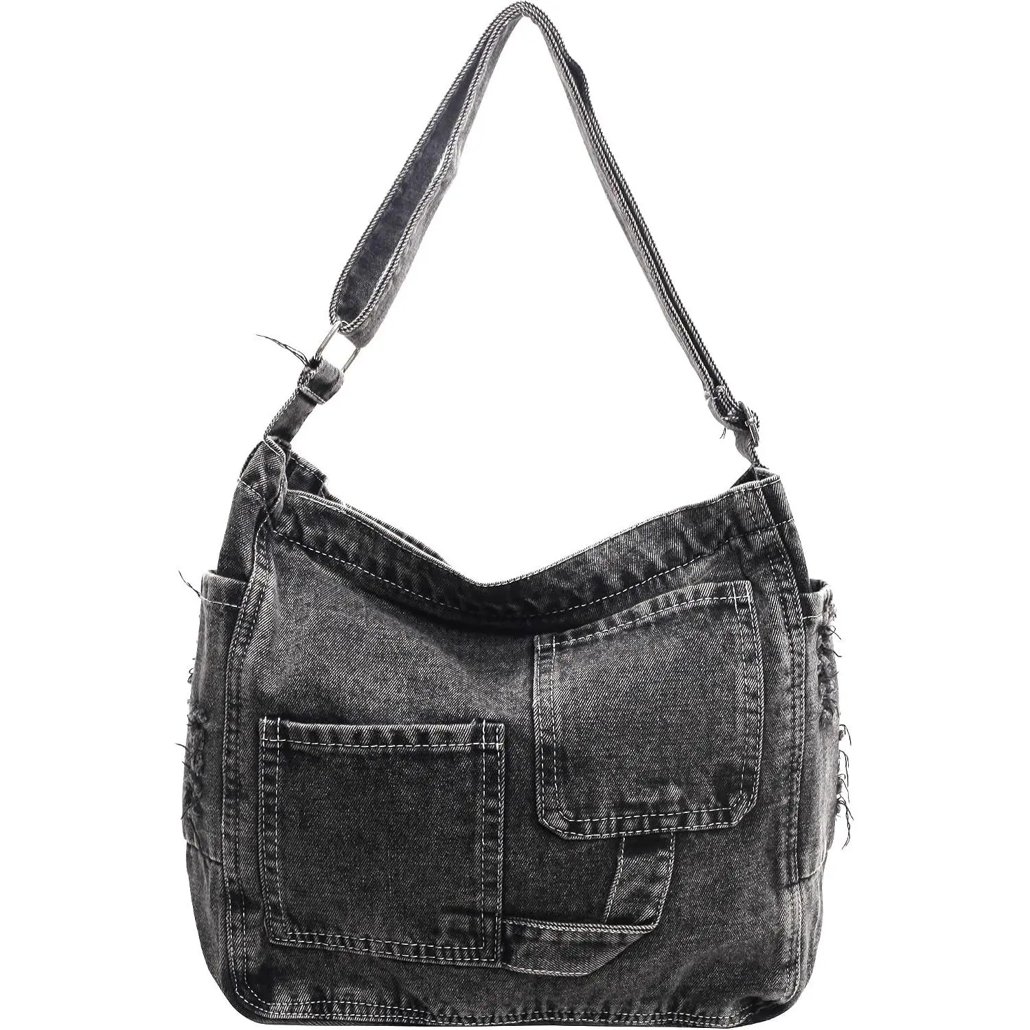 Denim Hobo Bag for Women Jean Crossbody Purse Blue Casual Tote | Adjustable strap  handbag, multi pocket denim purse, fits 12.9 inch tablet, lightweight casual travel everyday bag