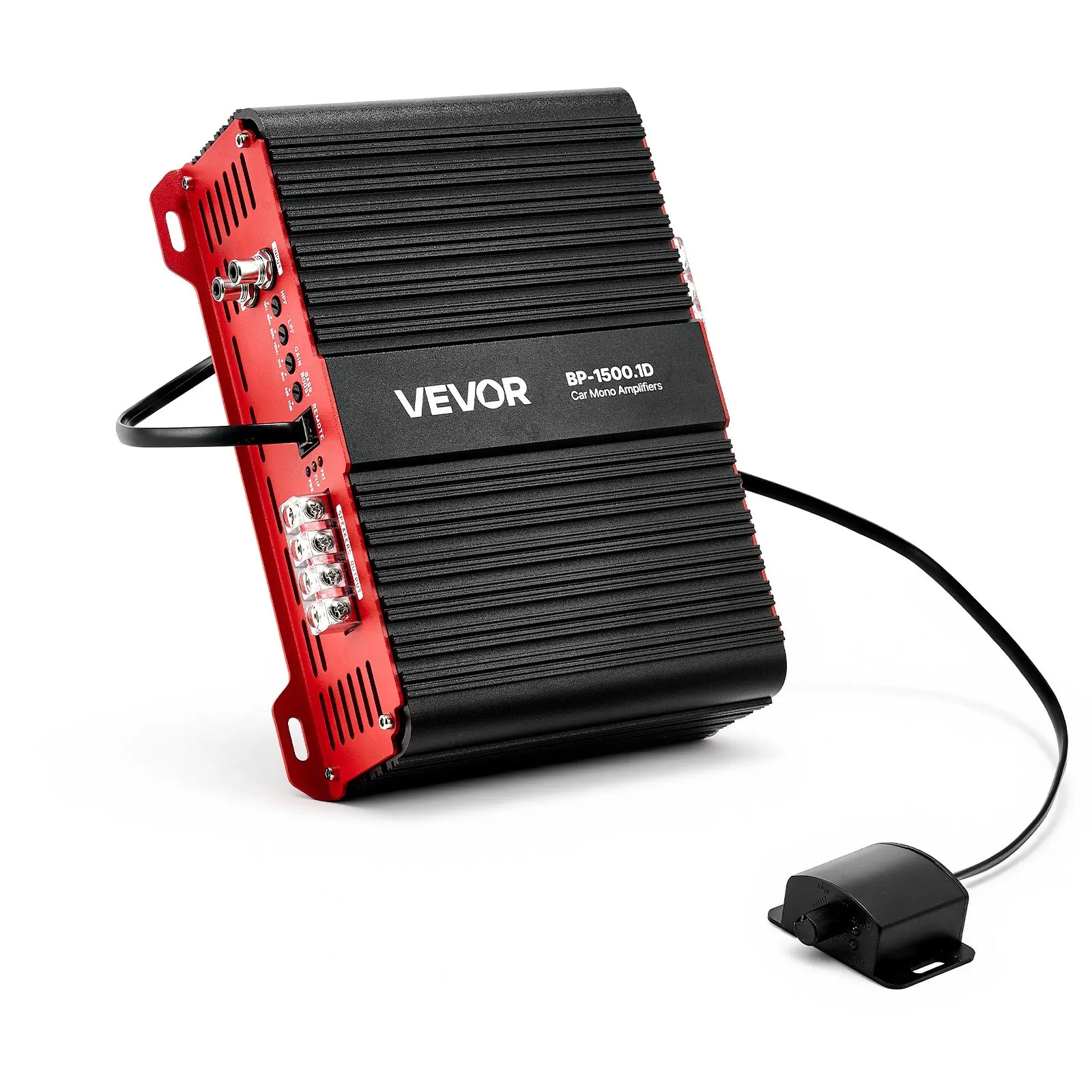 VEVOR Aluminum Monoblock 1-Channel Class D Car Audio Amplifier for Subwoofers & Car Audio Systems, 1500 W RMS, 3000W Peak Power, DC 14.4V, 1/2/4 Ohm Stable Impedance, Bass Remote, Low Pass Filter, Bass Boost, 16.4ft Cable, Volume Ctrl, 175x225x75 mm, 20 H