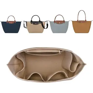 Purse Organizer Insert For Longchamp Le Pliage, Premium Felt Longchamp Purse Organizer Insert Small Medium Large, Tote Organizer Insert (Beige, Large For Top Handle M And Shoulder Bag L)