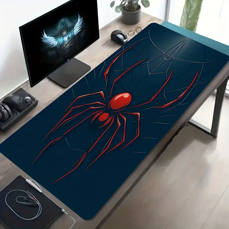 1 piece of e-sports gaming mouse pad, red spider web art style pattern, non-slip, washable rubber bottom desk mat, office desk accessory, computer decoration accessory, desktop decoration, dirt-resistant gaming mouse pad, ideal gift for gamers, stylish of