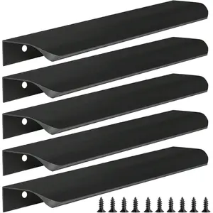 5 Pack Black Finger Edge Pulls for Cabinets Wardrobes Drawer Pulls Kitchen Cabinet Handles Modern Aluminum Concealed Tab Pulls for Closet Door, Matte Black