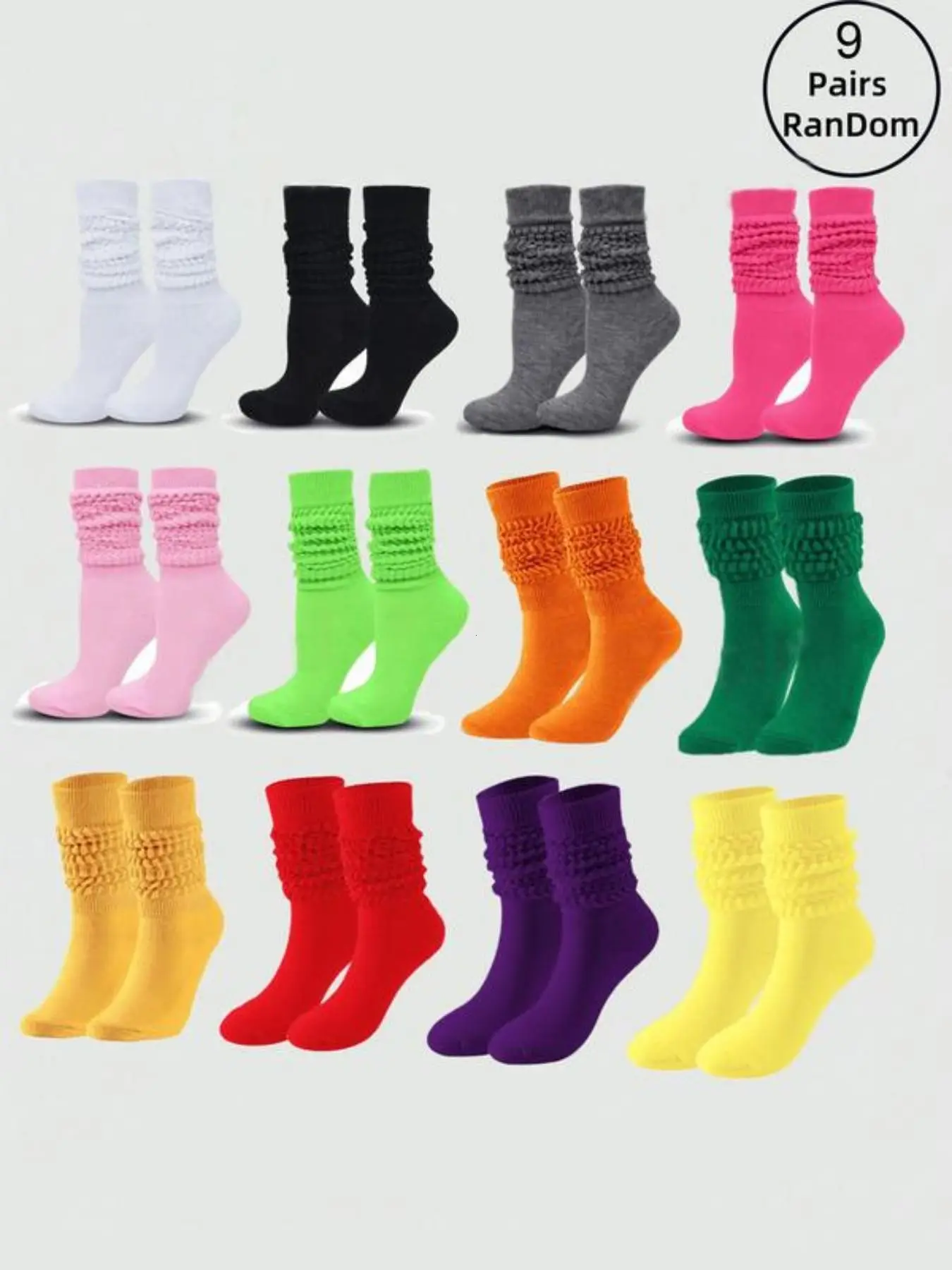 9 Pairs Women's Crew Socks, Random Colors, Fitted Plain Design, All-Season Comfortable Breathable Ankle-Length Socks, Breathable Casual Comfy Socks