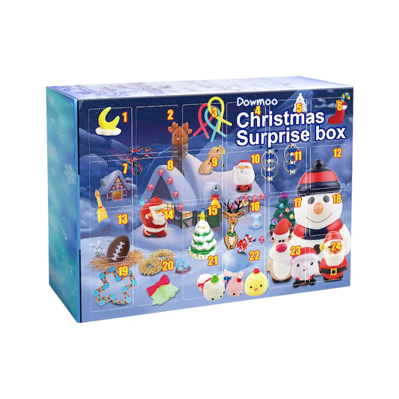 Dowmoo Christmas Advent Calendar Blind Box - 24 Random Mini Squishy Toys, Festive Stress-Relief Advent Box Surprise Toy for Kids, Unisex