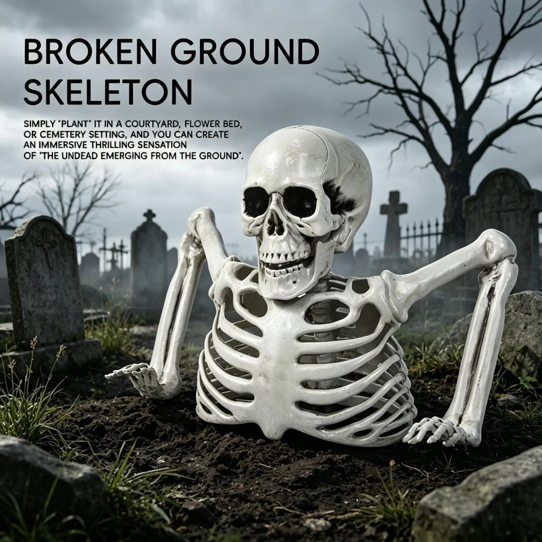 Half Body Skeleton Ground Stake Decor, Realistic Skull Skeleton Prop, Halloween Yard Lawn Decoration, Spooky Outdoor Graveyard Ornament