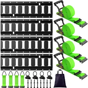 E Track Tie-Down Rail Kit, 4 Pack 16" Etrack Rails with 12 count E-Track Accessories Includes 4 Pack 12ft Ratchet Straps, 4 O-Rings and 4 Tie-Offs for , , , Garages
