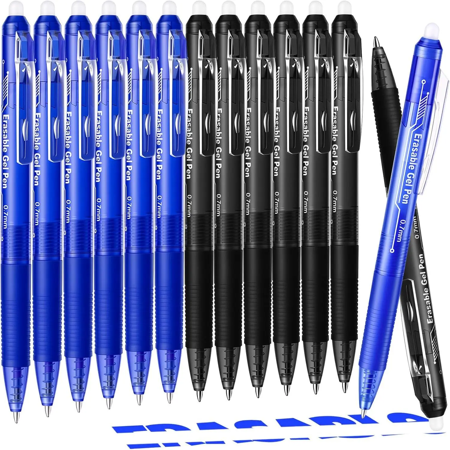 Retractable Erasable Gel Click Pen Set, 6 Black & 6 Blue 0.7mm Pens with Erasable Ink, Smooth Writing for Writing & Drawing (Pack of 12)
