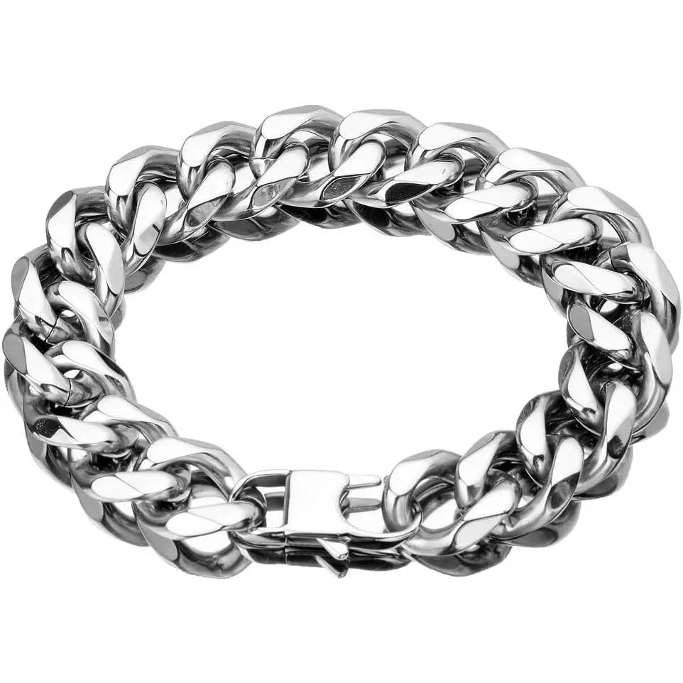 Hop Mens Choker Stainless Steel Miami Chain Curb Cuban Link Rapper Necklace  with Tail
