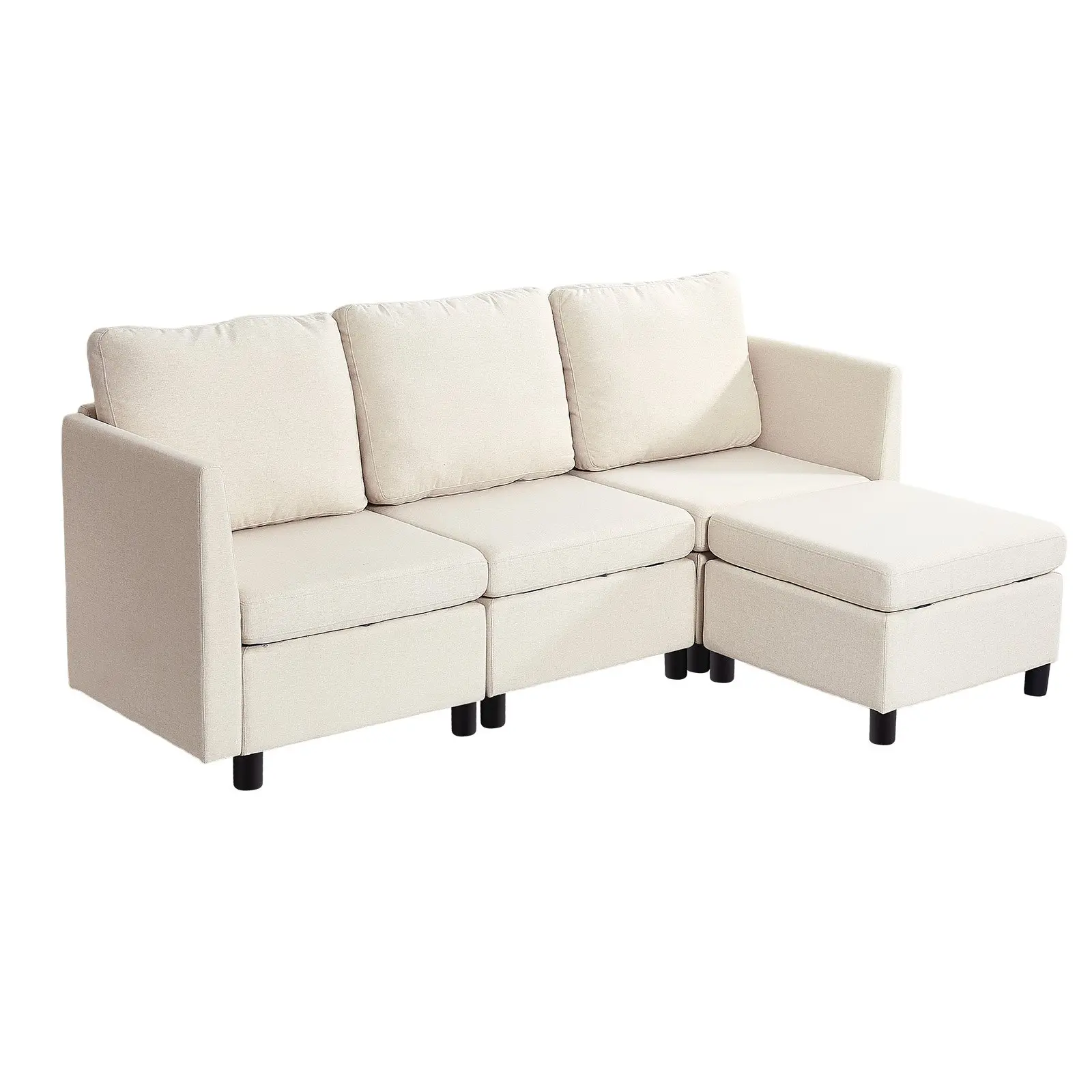 【toolupgrade】VEVOR 3-Seat Modular Cloud Couch Sectional Sofa with Hidden Storage & Ottoman, High Rebound Sponge, Solid Wood Frame, Cotton-Linen Upholstery, Wide Arms, 18.1 kg (39.9 lbs), 78.3x27.1x26.7 in, 250 lbs Capacity for Living Room, Bedroom, Beige