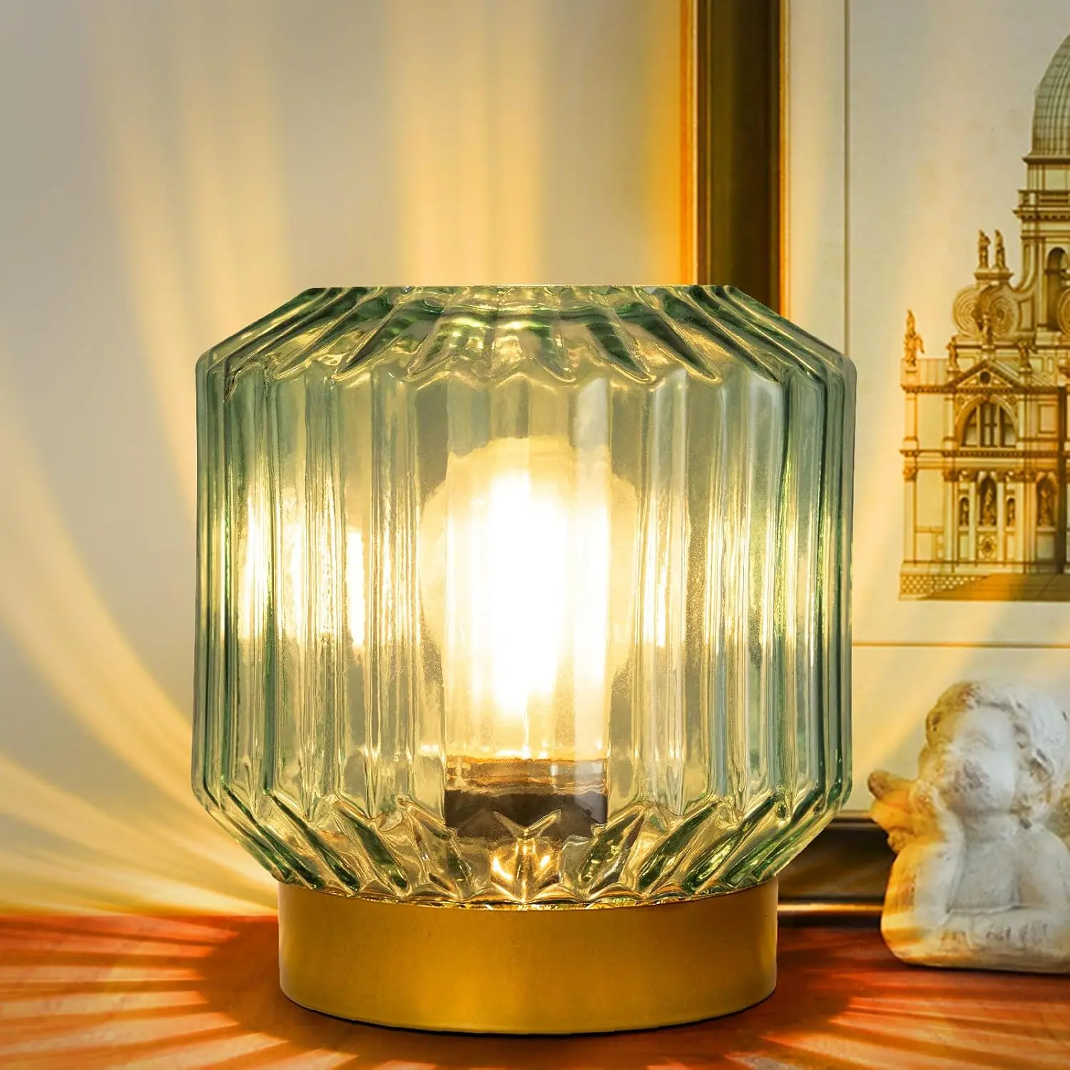 Battery-Powered Wireless LED Tent Lamp with 6h/18h Auto Timer, Cordless Small Vintage Rustic Mood Lantern for Bedroom Kid Room Farmhouse Home Decor (Green)