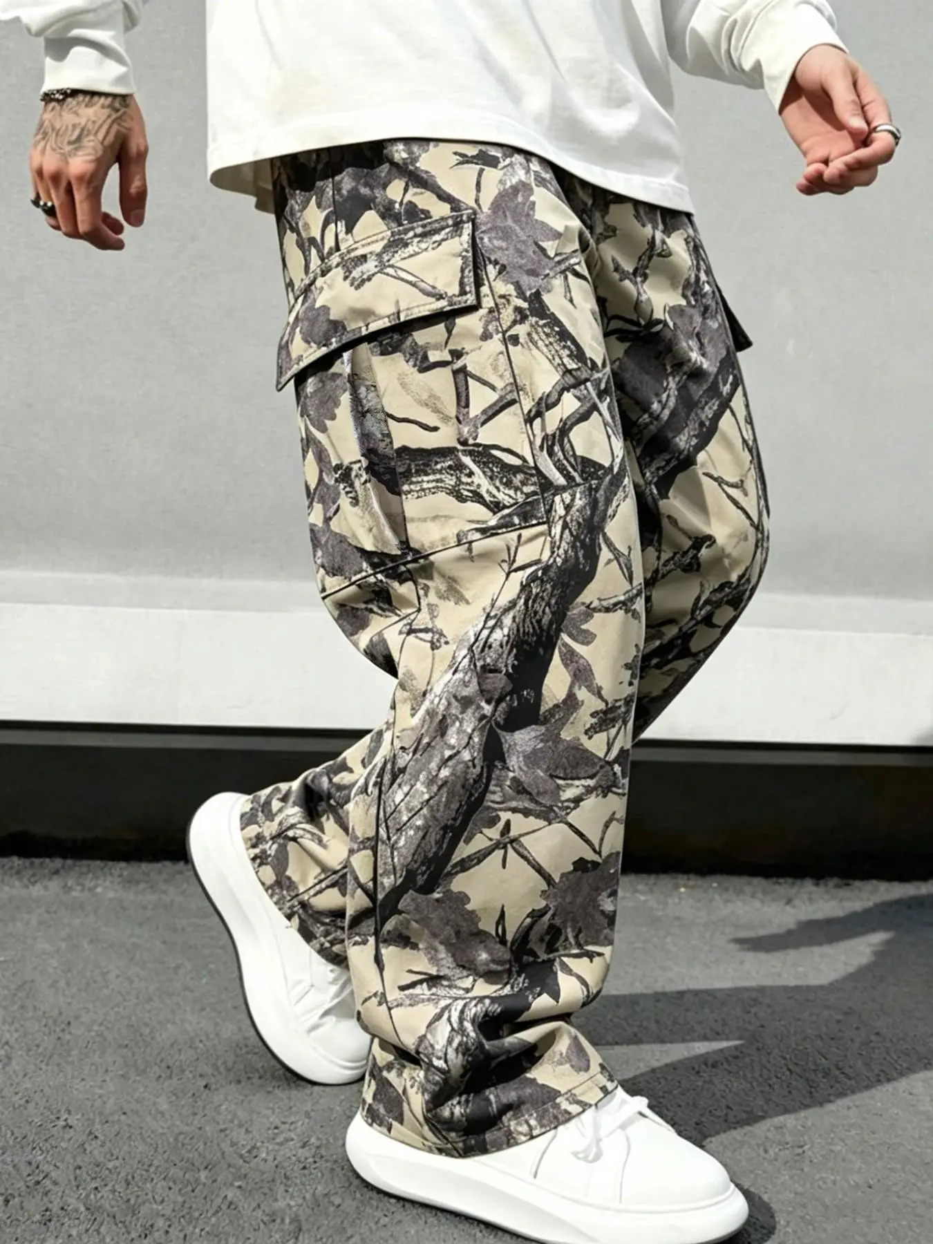 Men's Camouflage Straight Leg Loose Fit Relaxed Fit Oversized Workwear Jeans, Casual Streetwear Comfortable Long Pants, All Season Versatile, Ideal Gift for Husband, Boyfriend