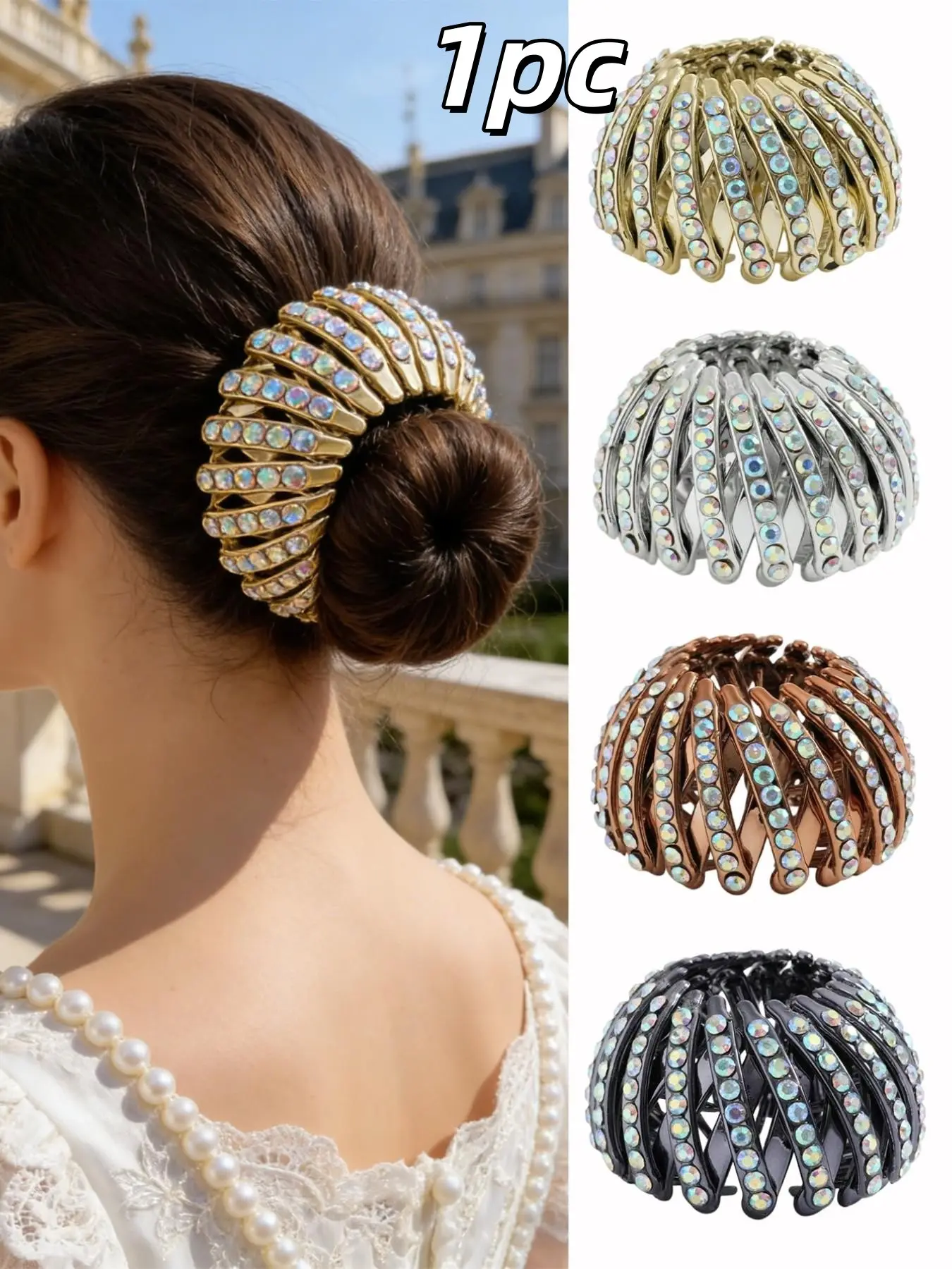 Elegant Stretchable Hair Circle Nest Bun Clip, High Ponytail Claw Clip, Hair Claws, Sparkling Rhinestone Hair Accessory for Daily Wear and Party Styling