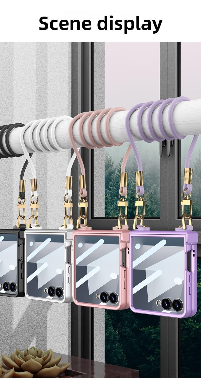 Crossbody Lanyard Strap Phone Case with Built-in Screen Protector For Samsung Galaxy Z Flip7 Flip 7 5G 2025 Hard PC Shell Cover