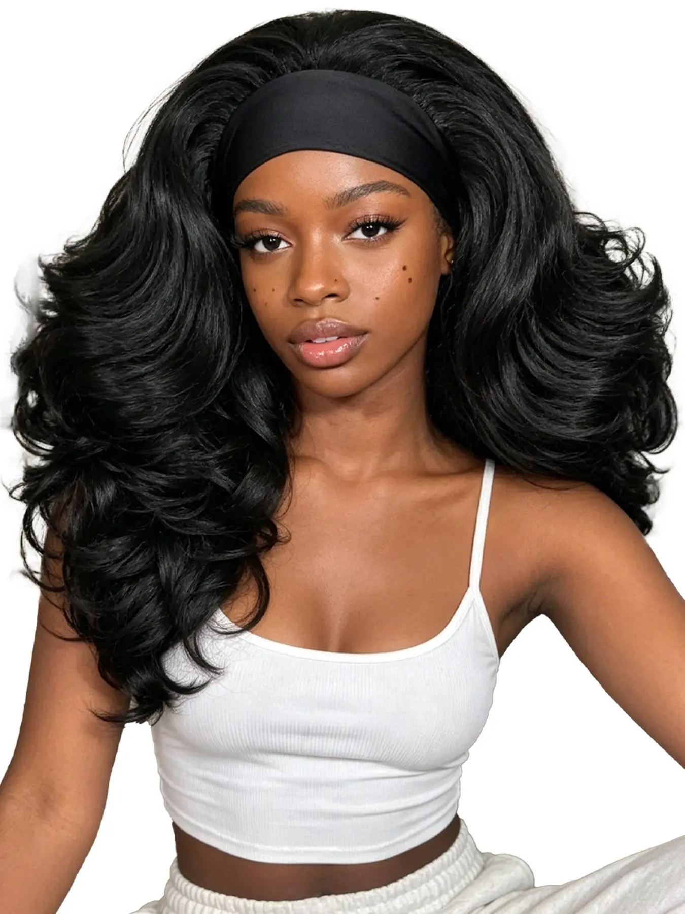 18 Inch Yaki Body Wave Headband Wig for Women Headband Wig with Curly Ends Synthetic Glueless Wig Wear and Go for Daily Party Use
