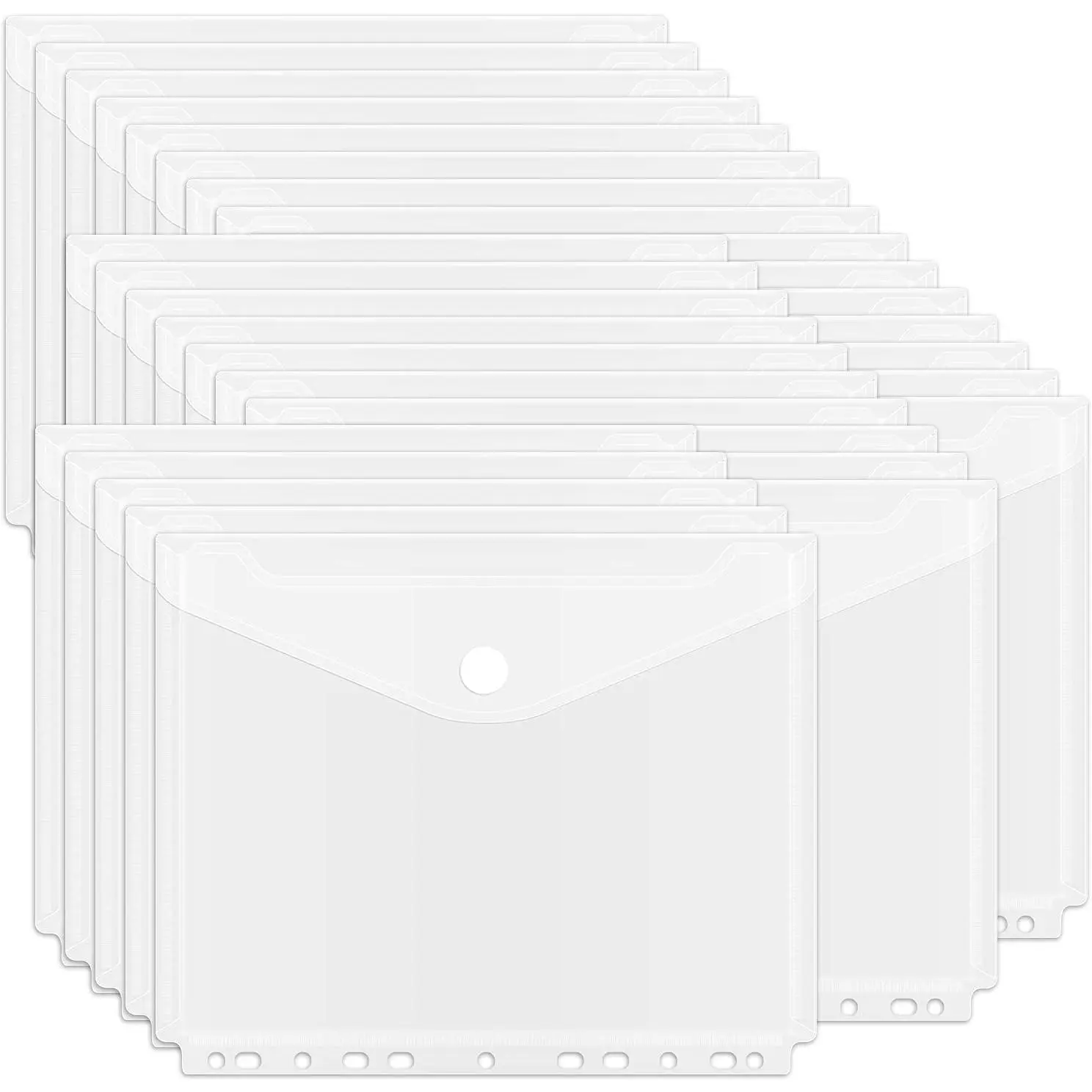 30 count Binder Folders, Binder Pockets, 11 Holes Clear Binder Organizer Poly Envelope with Hook and Loop Closure, Plastic Binder Folders for School and Office Supplies, Letter Size